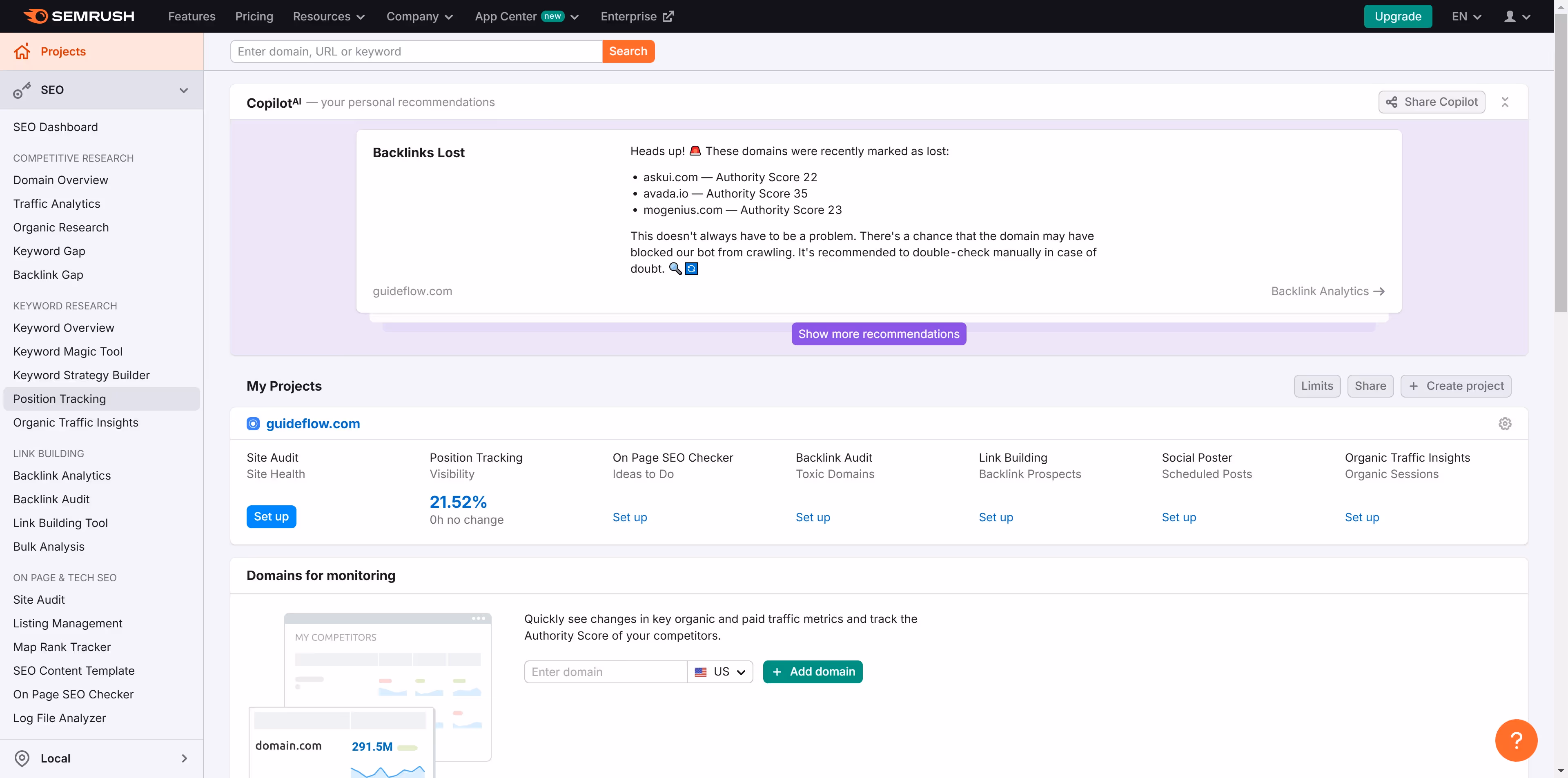 How to change location in SEMrush position tracking?