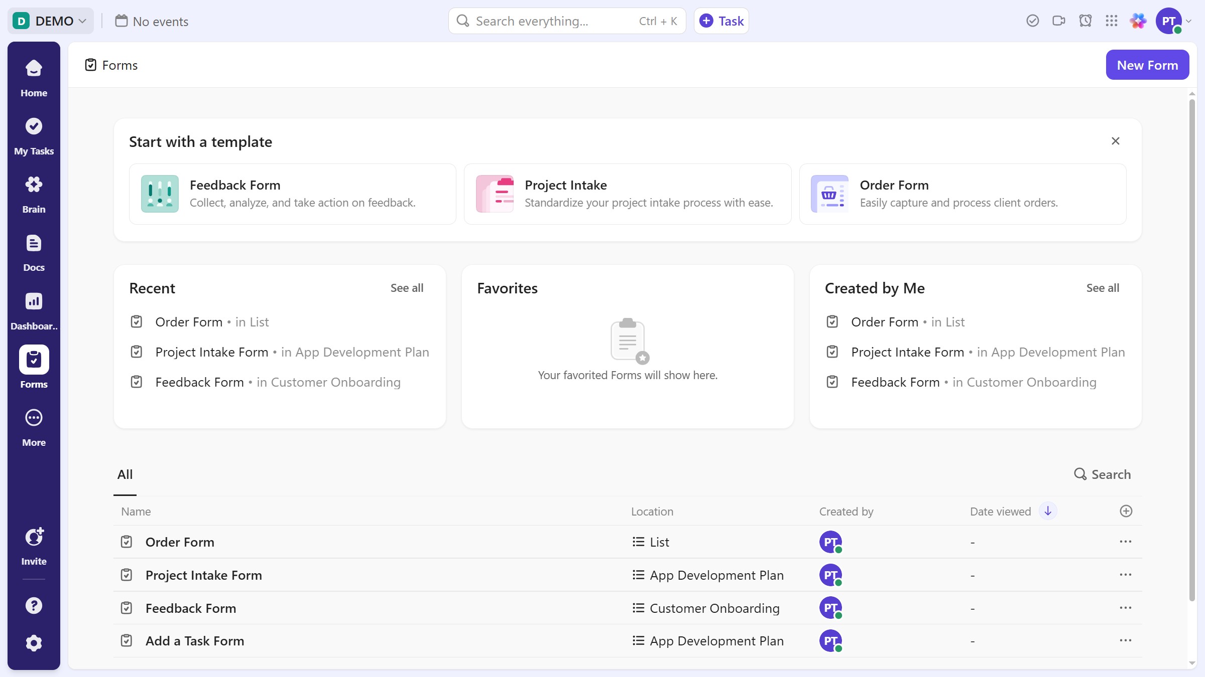 How to add a form to favorites in ClickUp