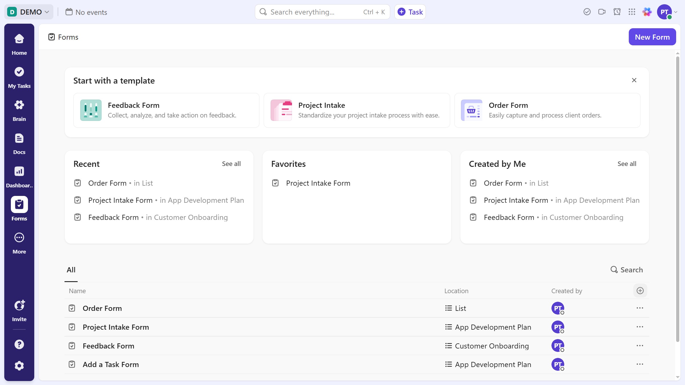How to show or hide columns in the Forms Hub in ClickUp