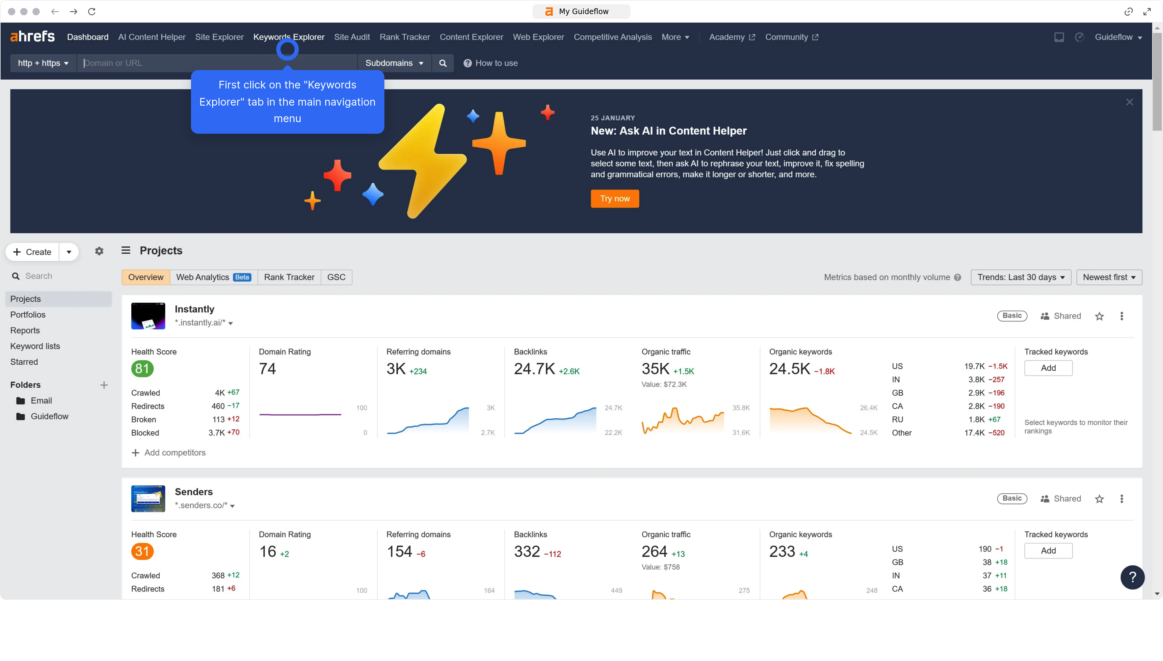 How to delete a list on Ahrefs?