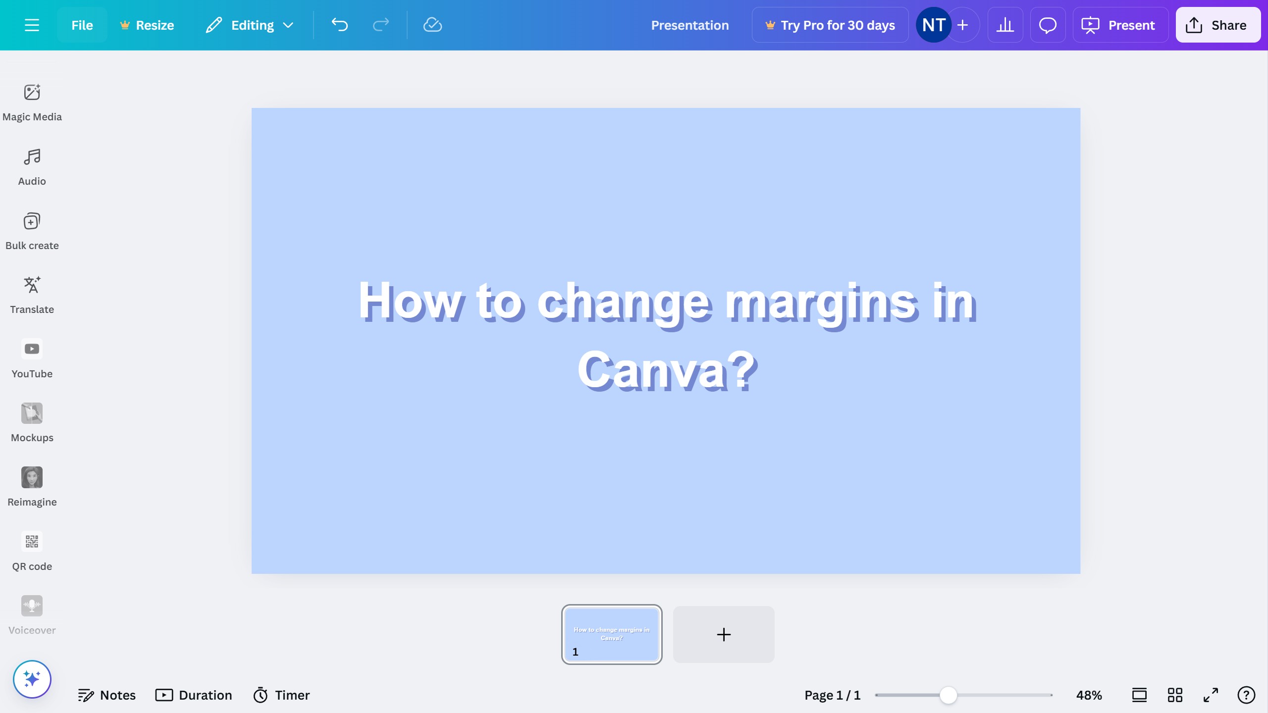 How to change margins in Canva?