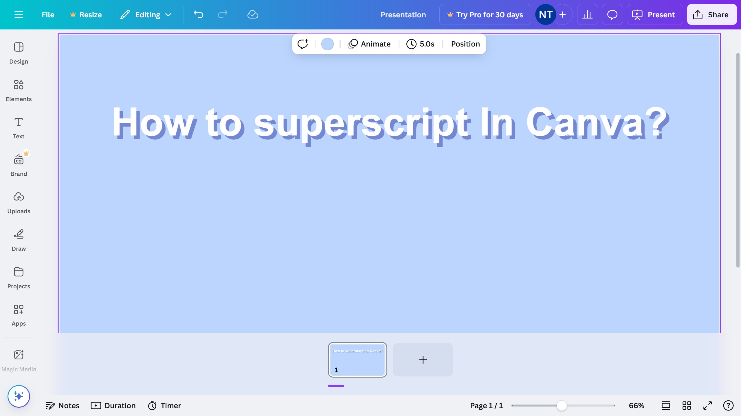 How to superscript In Canva?