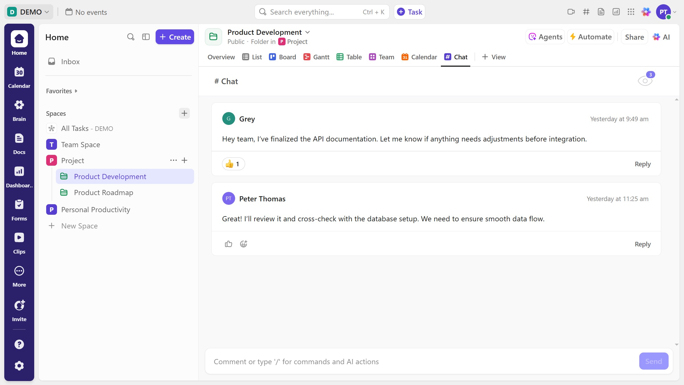 How to mention teammates in Chat view in ClickUp