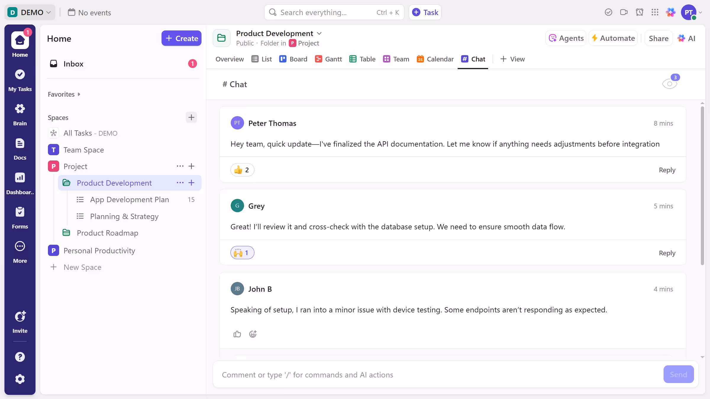 How to pin a Chat view in ClickUp
