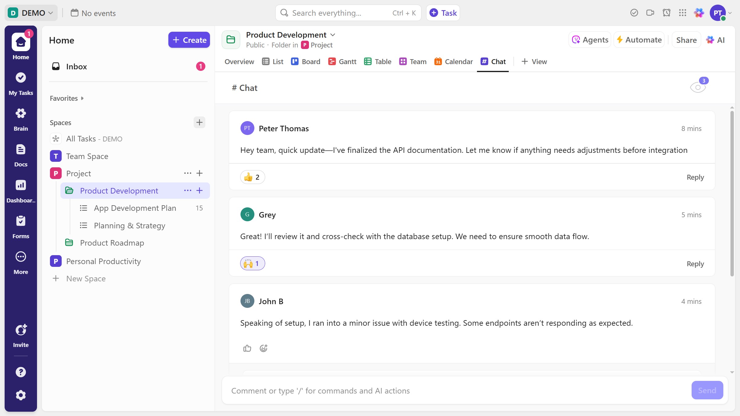 How to pin a Chat view in ClickUp
