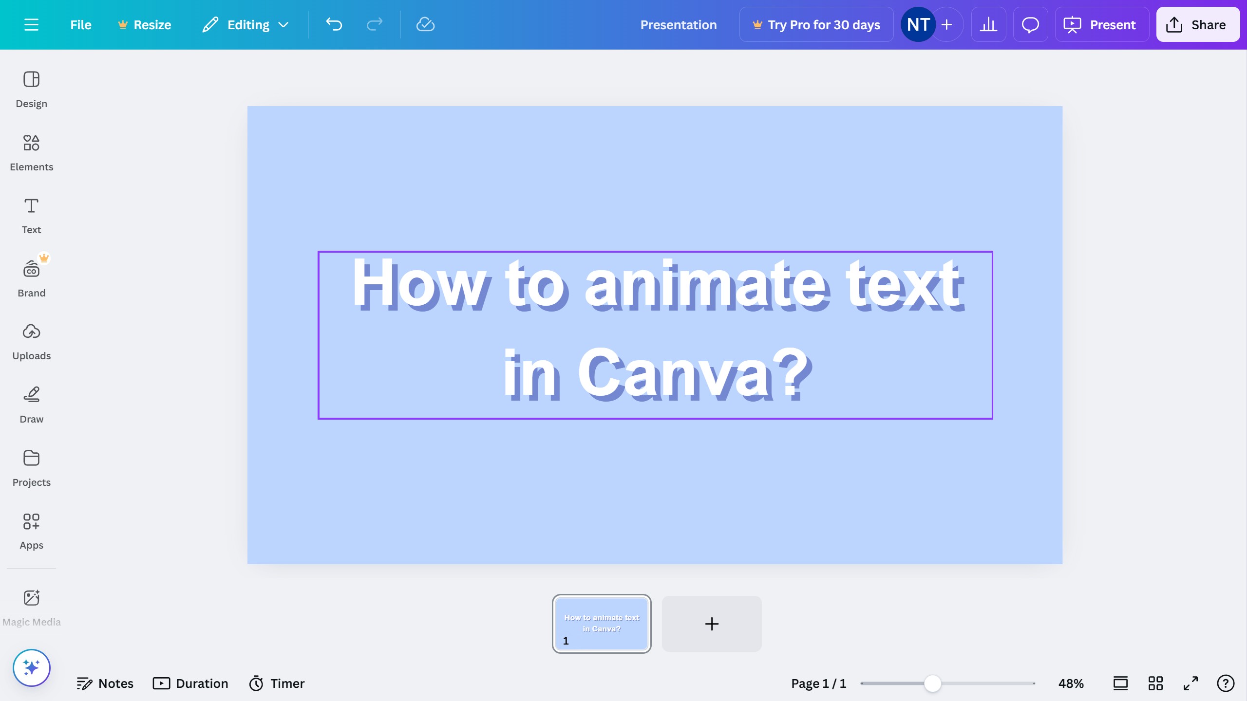 How to animate text in Canva?