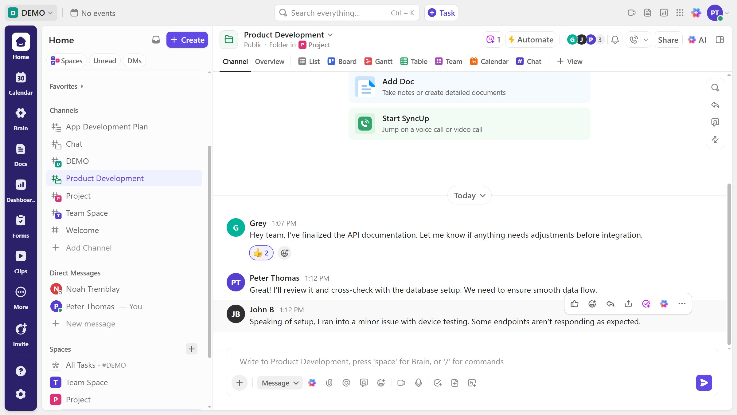 How to reply to a chat message in ClickUp