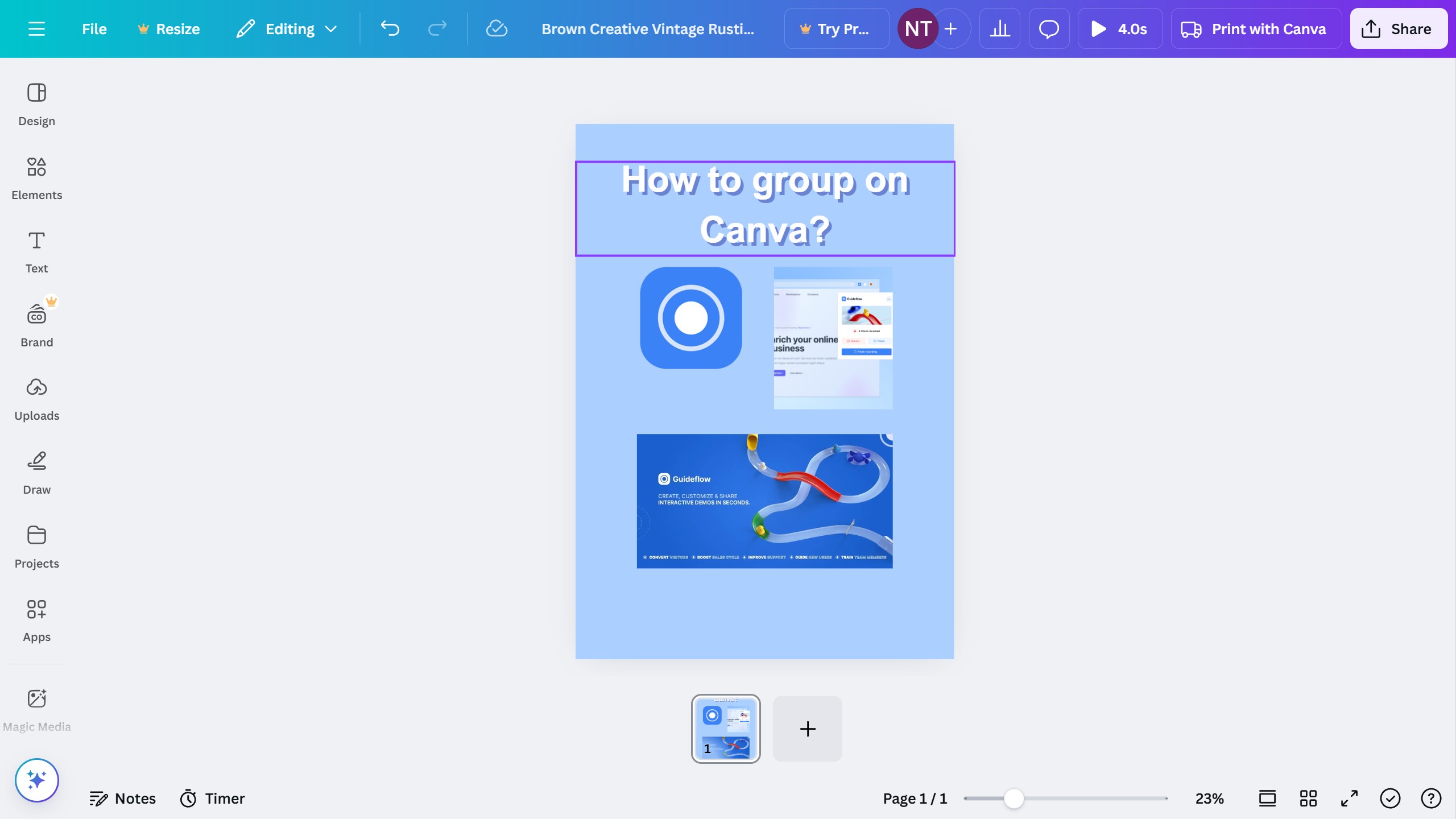 How to group on Canva?
