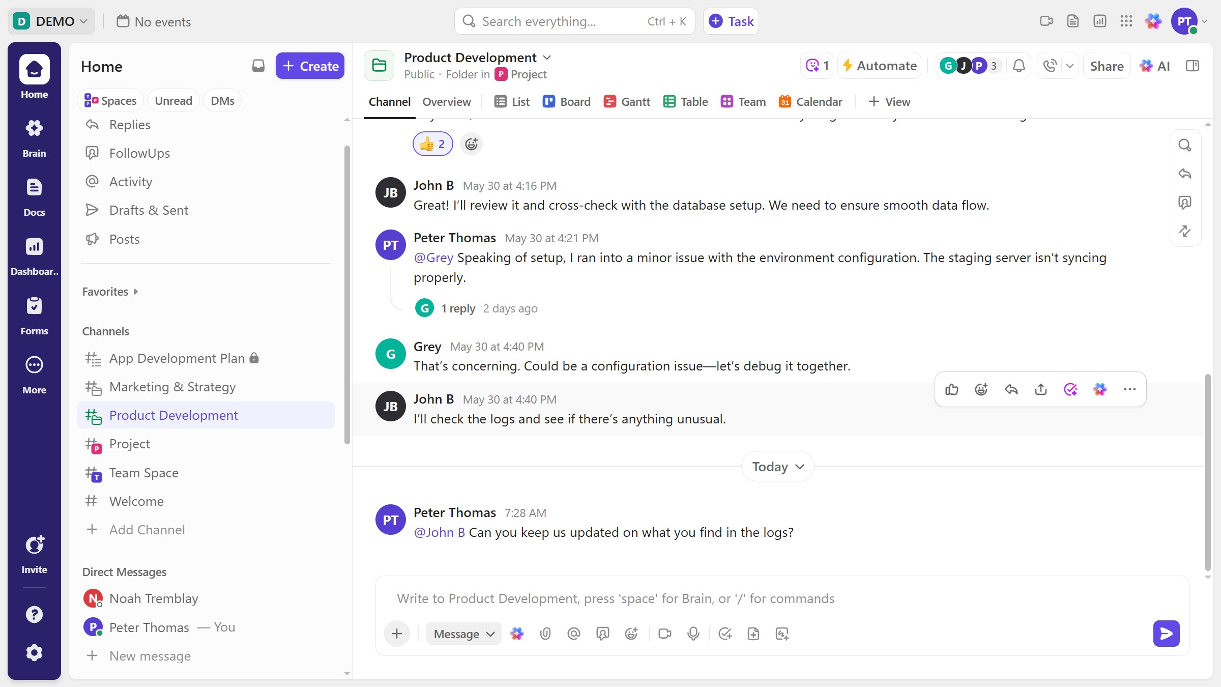 How to mark a chat message as unread in ClickUp
