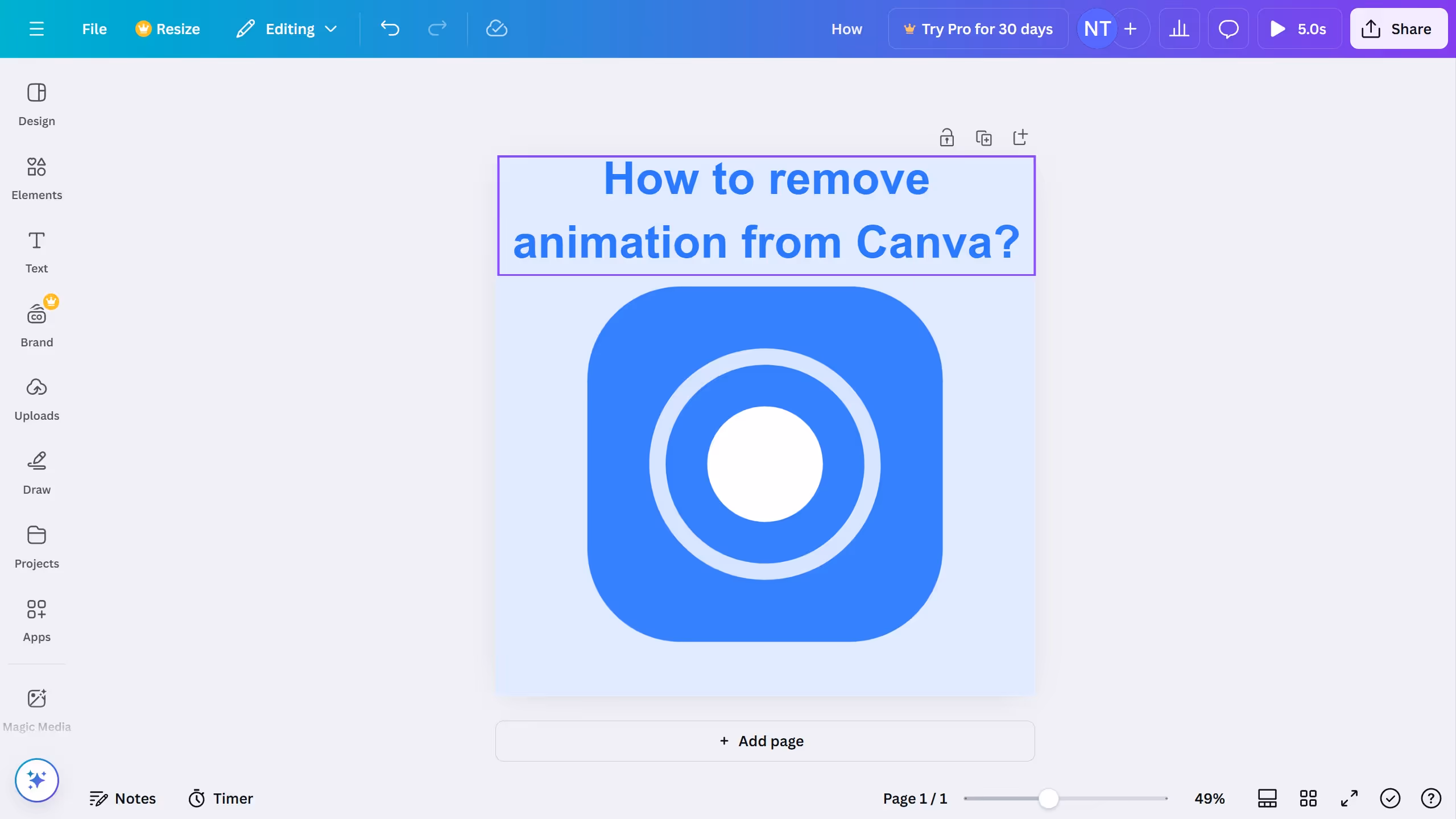 How to remove animation from Canva?