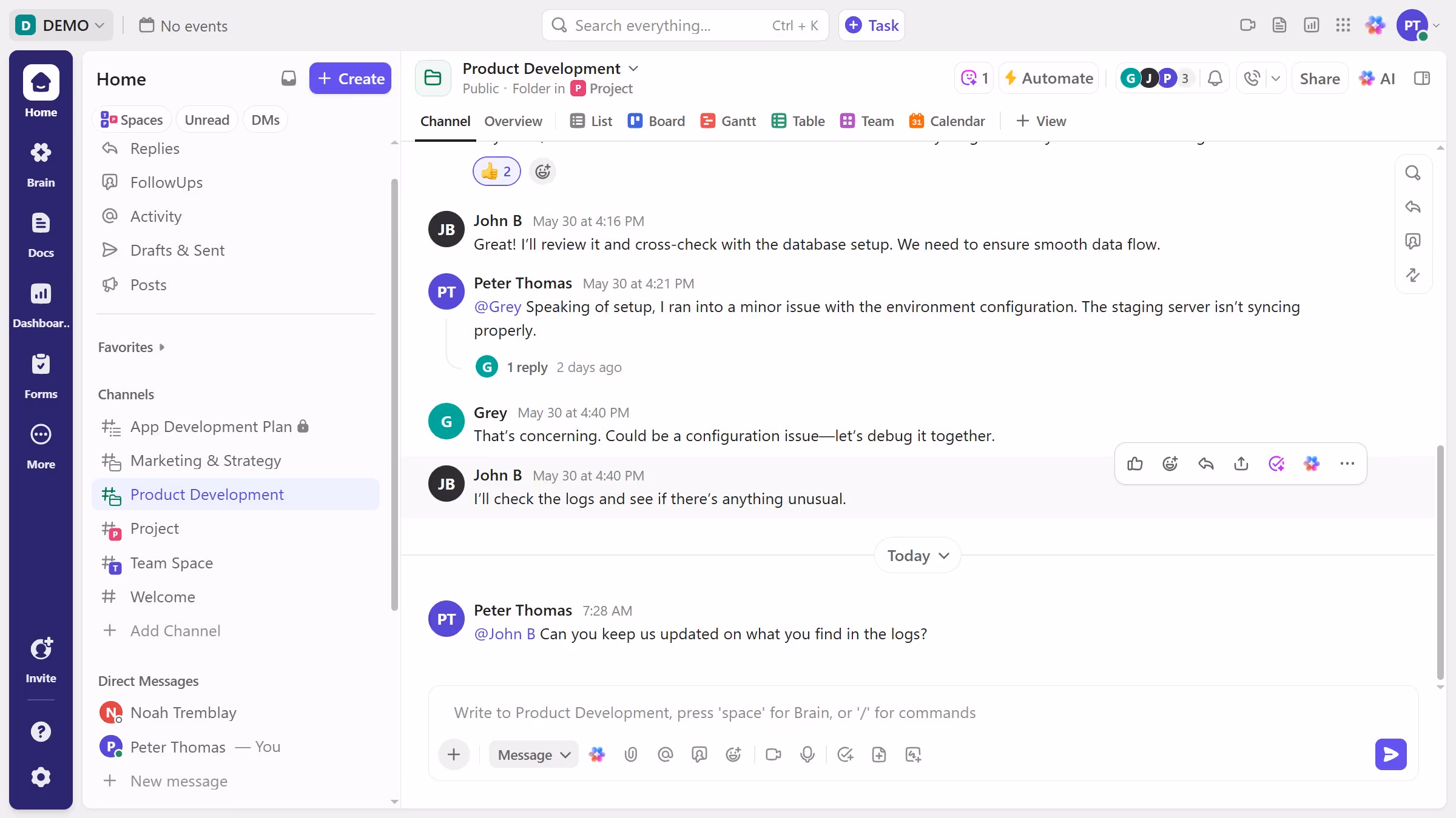 How to set a reminder on a chat message in ClickUp