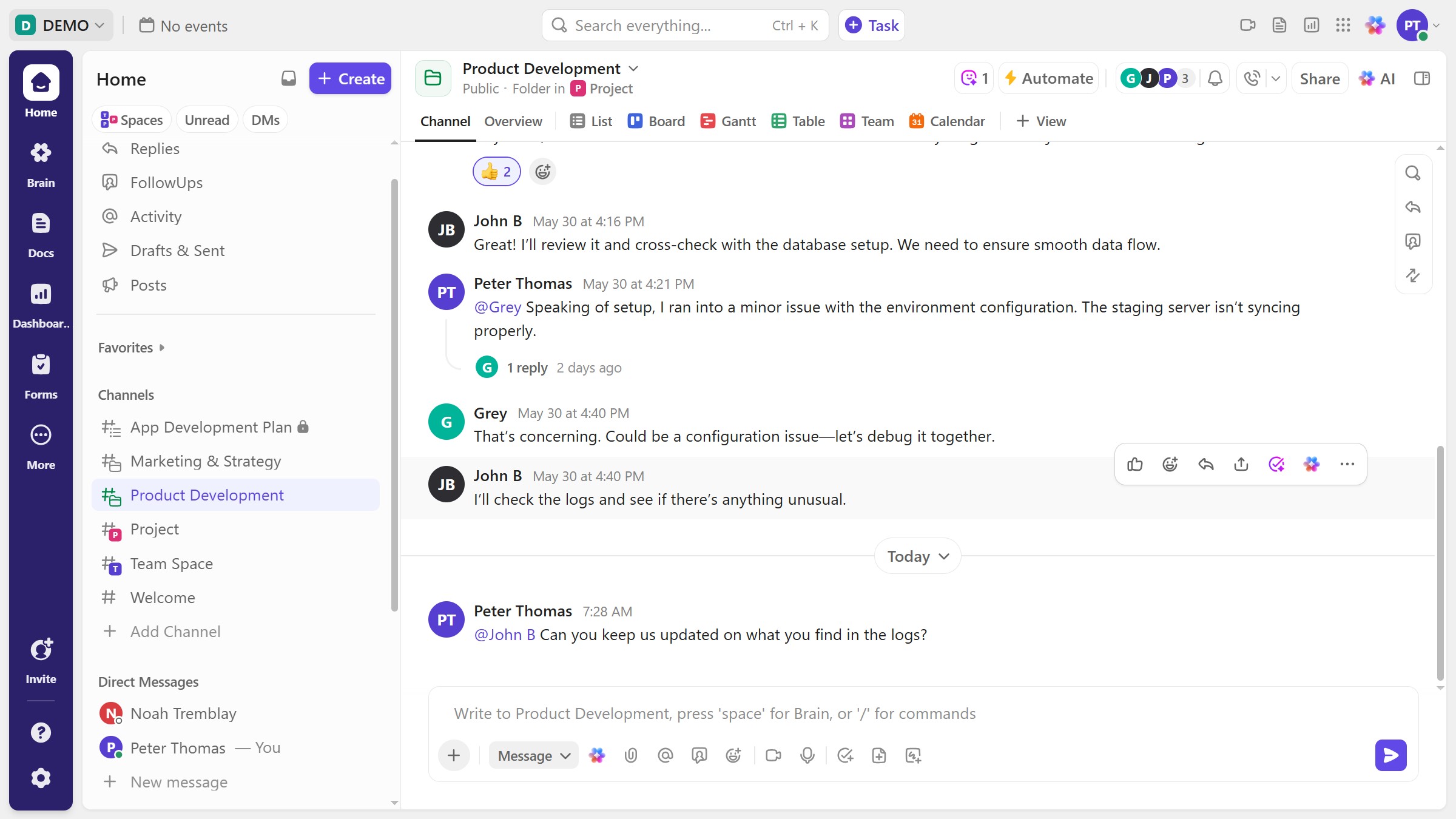 How to set a reminder on a chat message in ClickUp