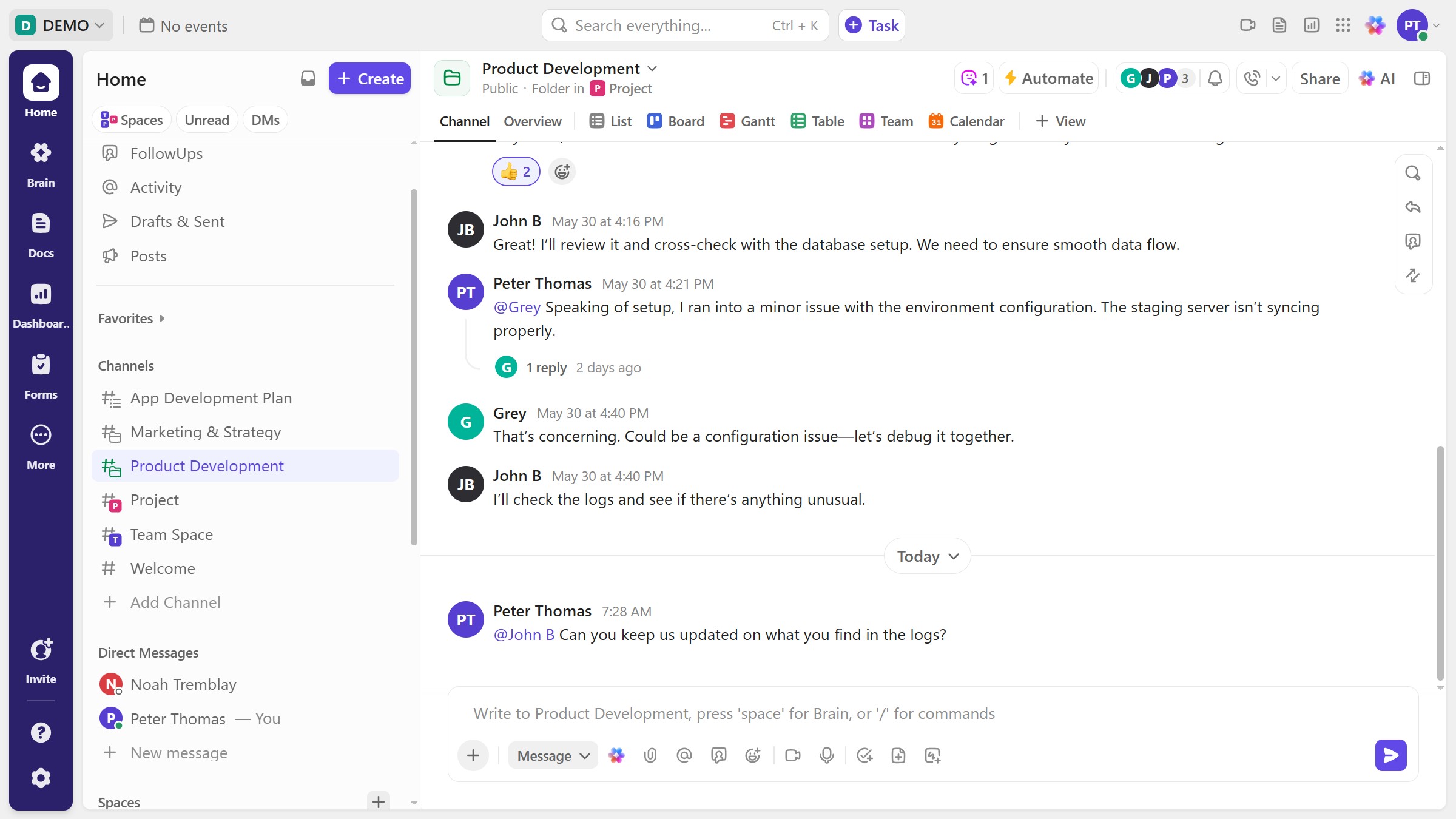How to get notifications for replies to a specific chat message in ClickUp