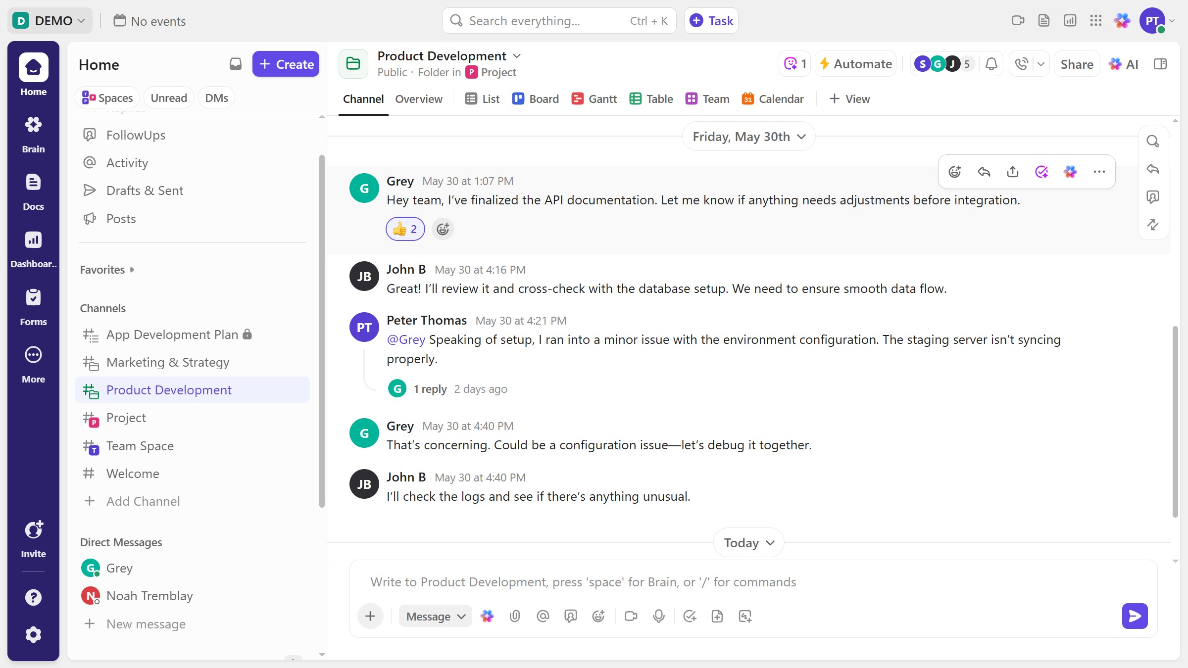 How to forward a chat message to someone in ClickUp