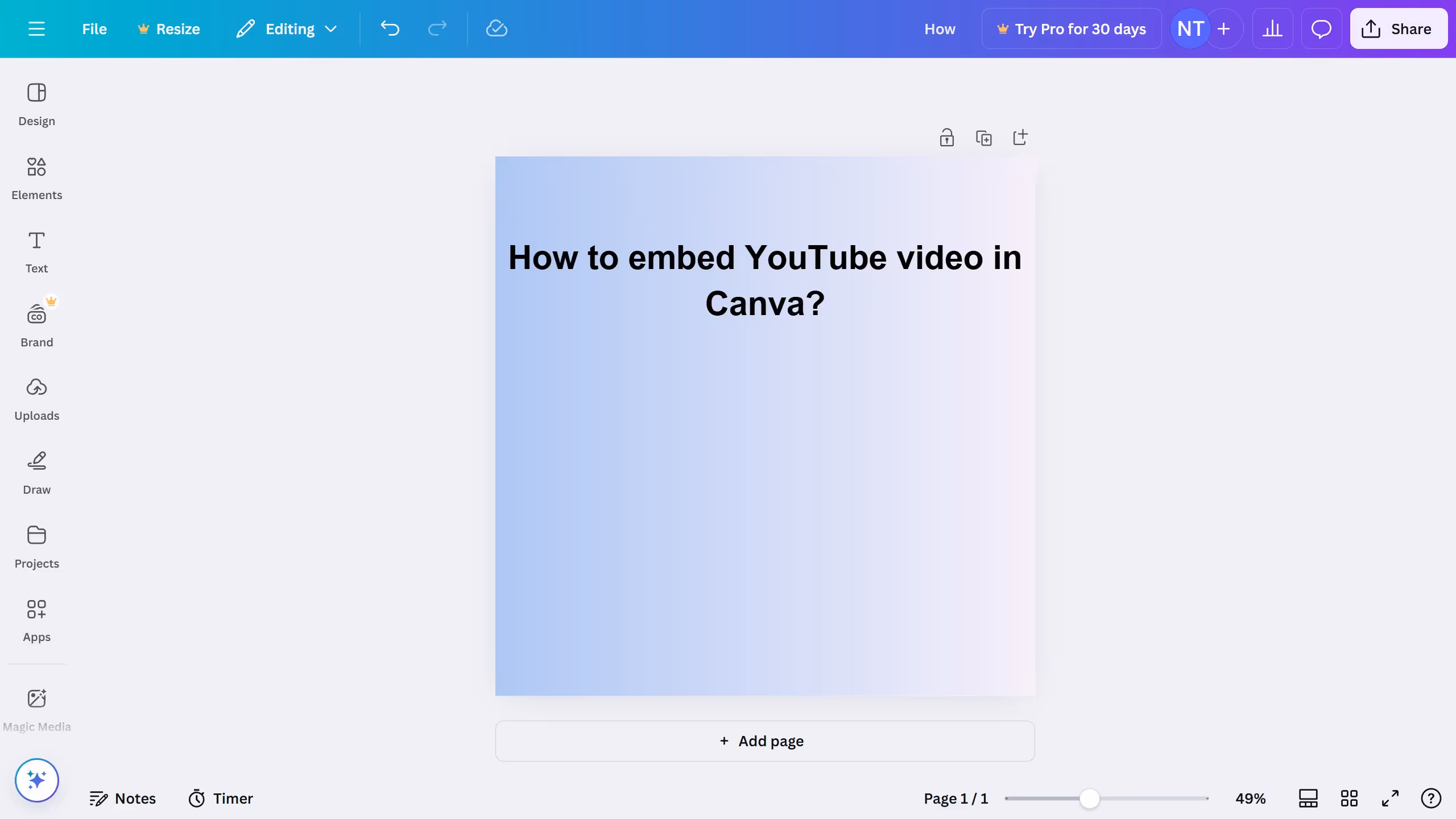 How to embed YouTube video in Canva?