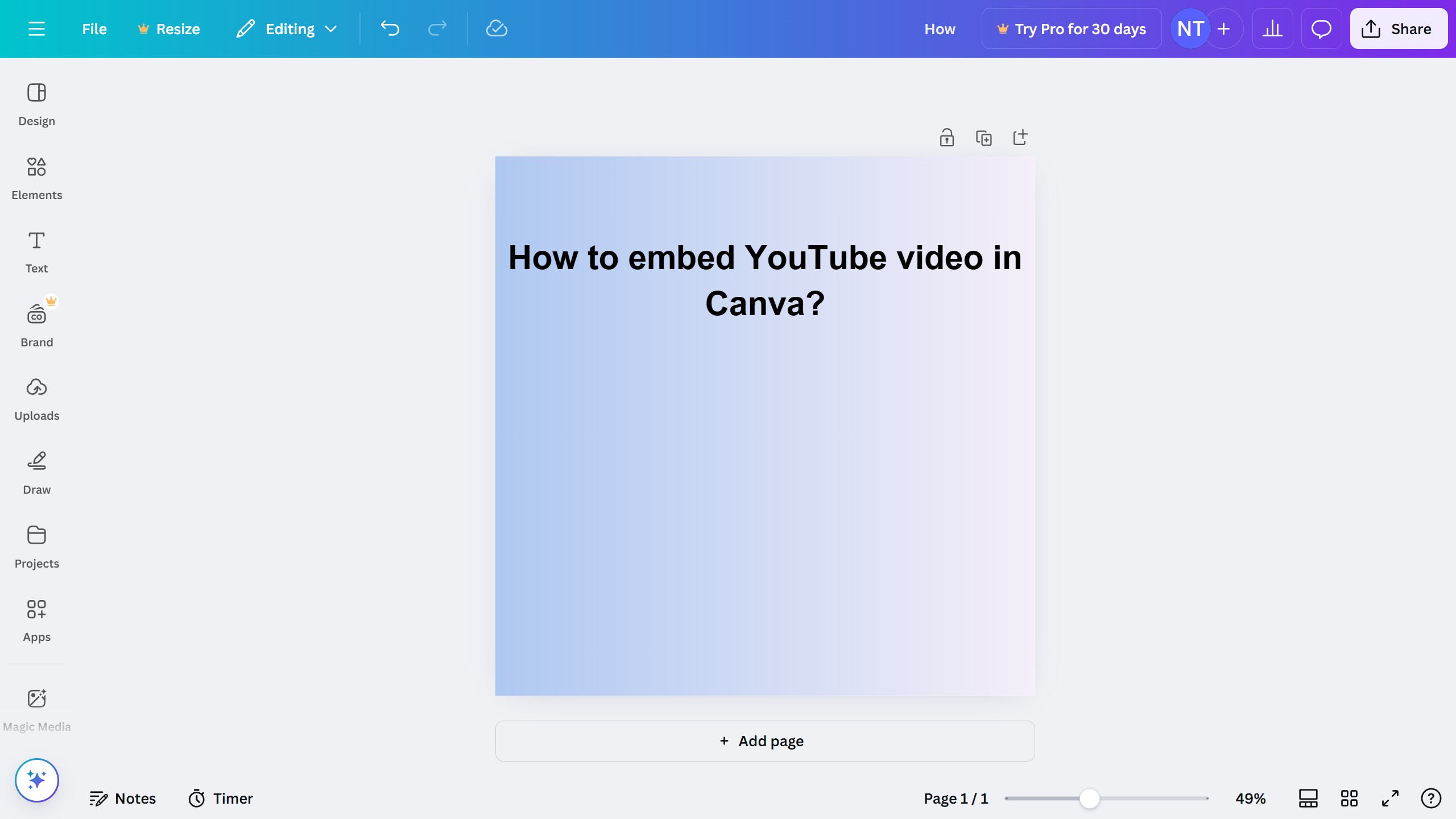 How to embed YouTube video in Canva?