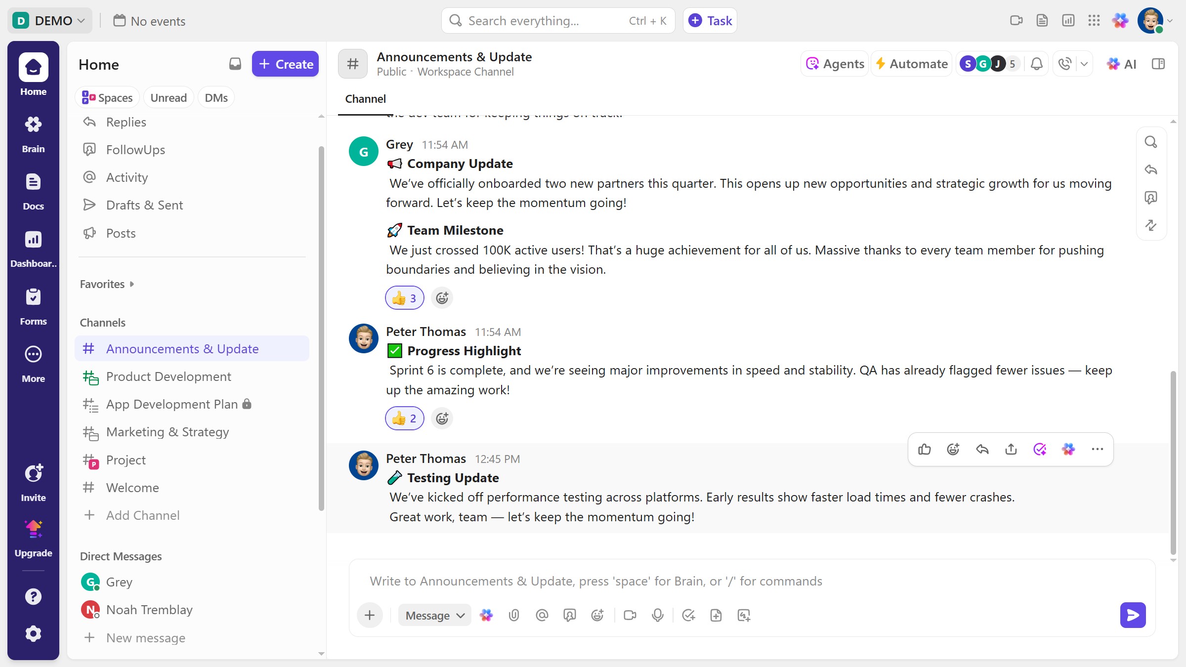 How to connect a task to a message in ClickUp