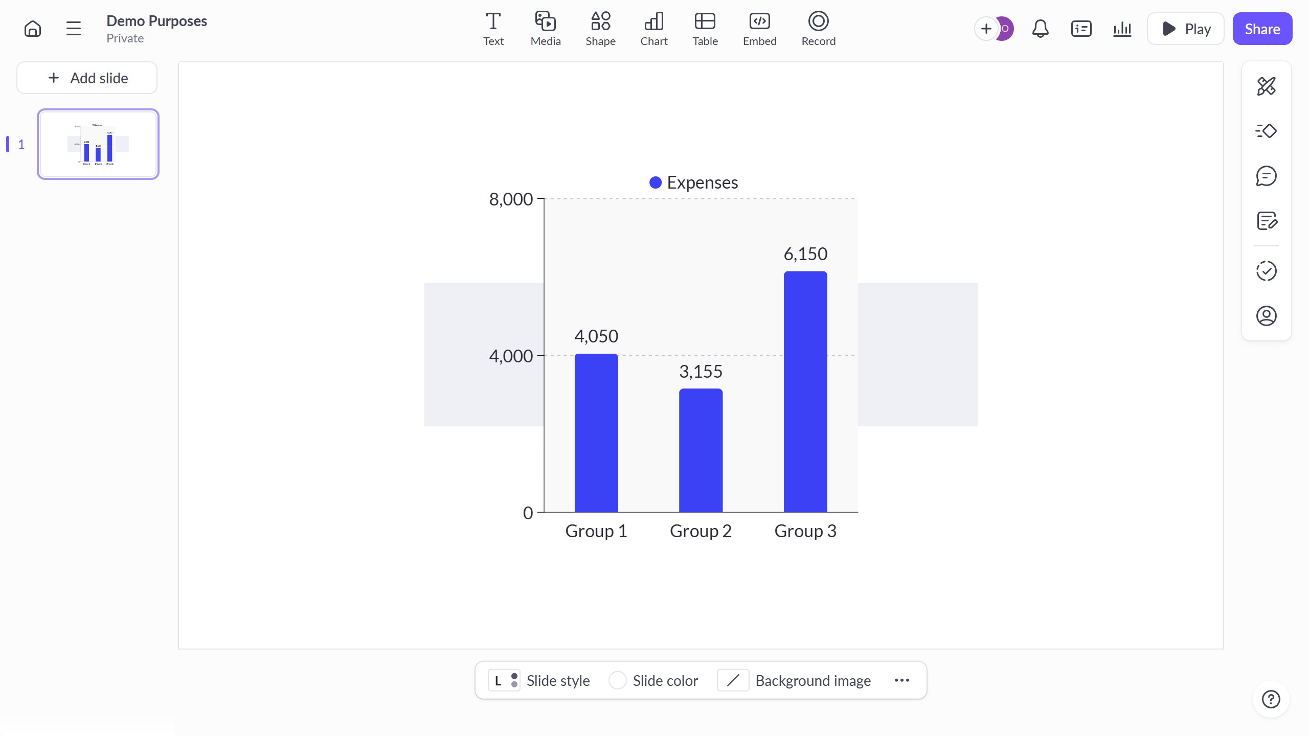 How to move a chart backward in slide layers in Pitch