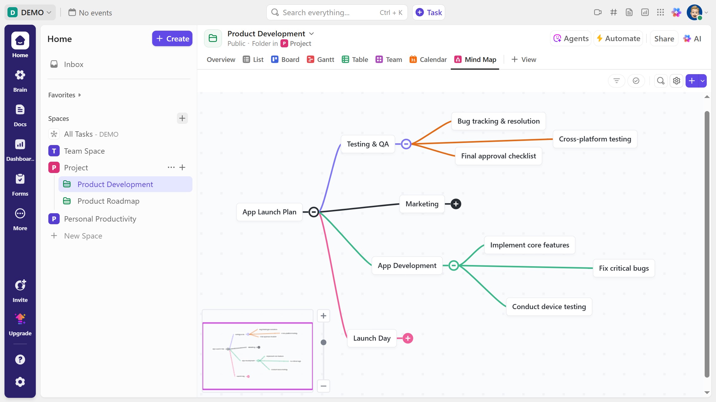 How to move a node in a Mind Map in ClickUp