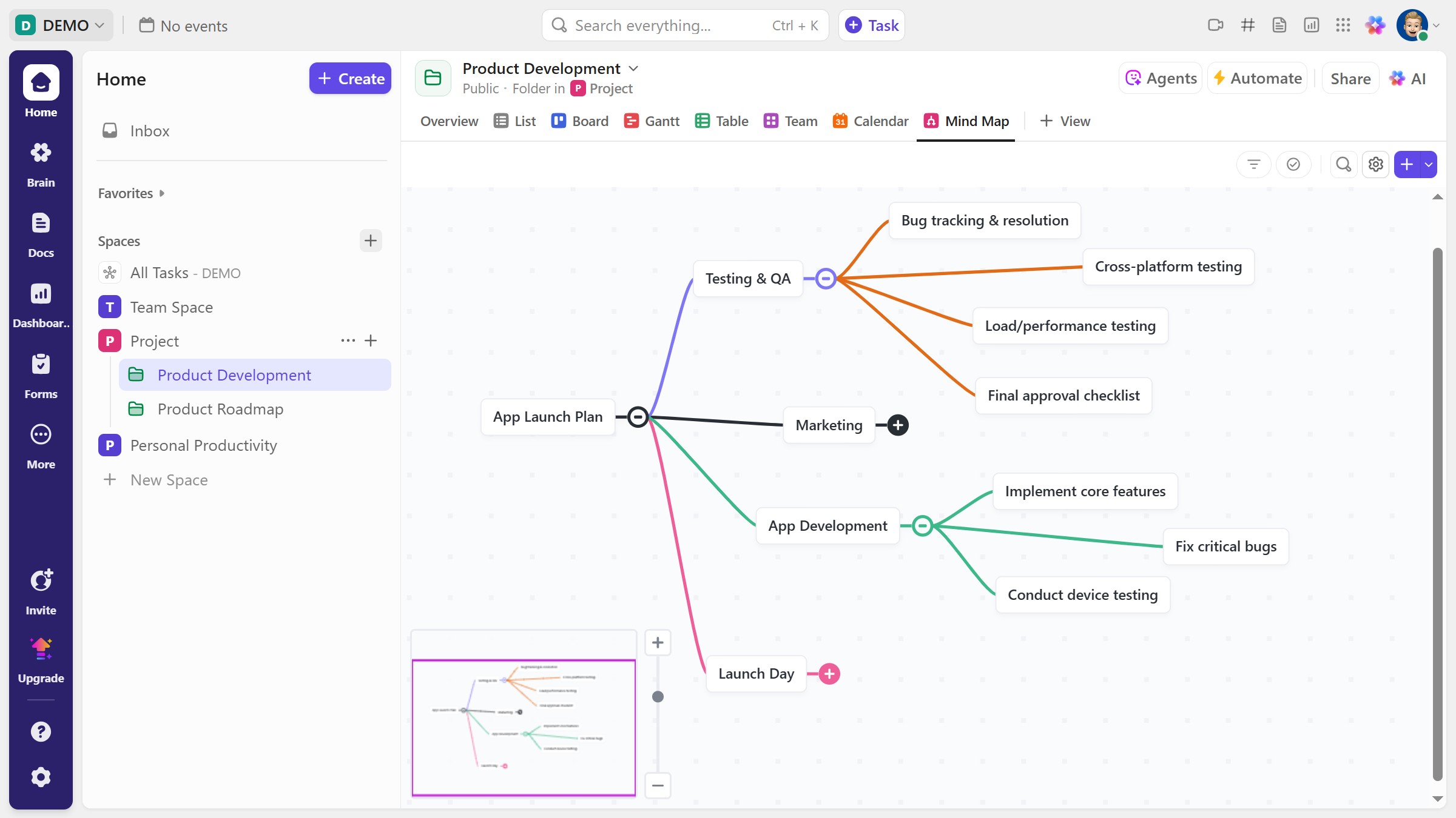 How to delete a node in a Mind Map in ClickUp