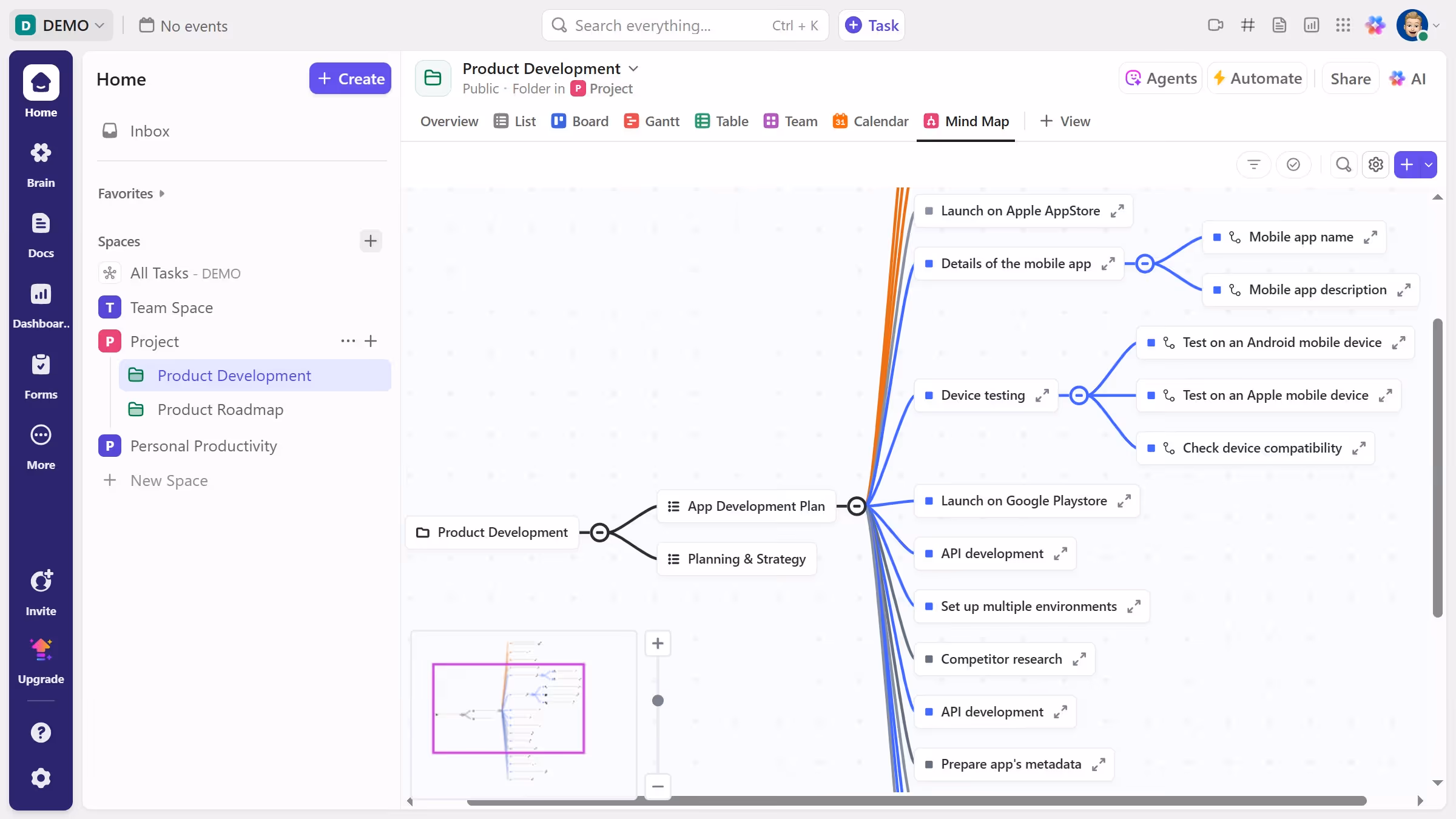 How to permanently delete a Mind Map view in ClickUp