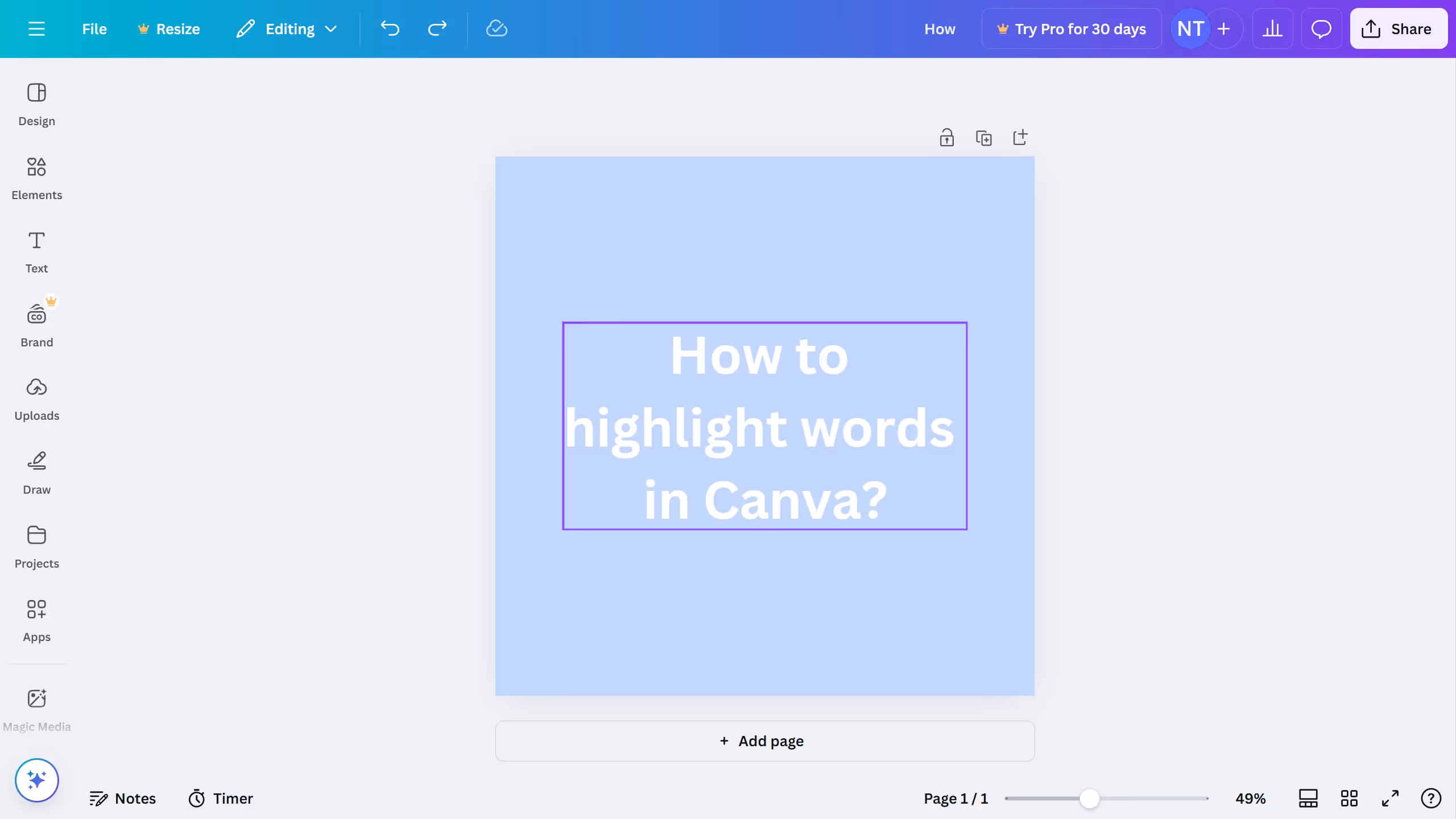 How to highlight words in Canva?