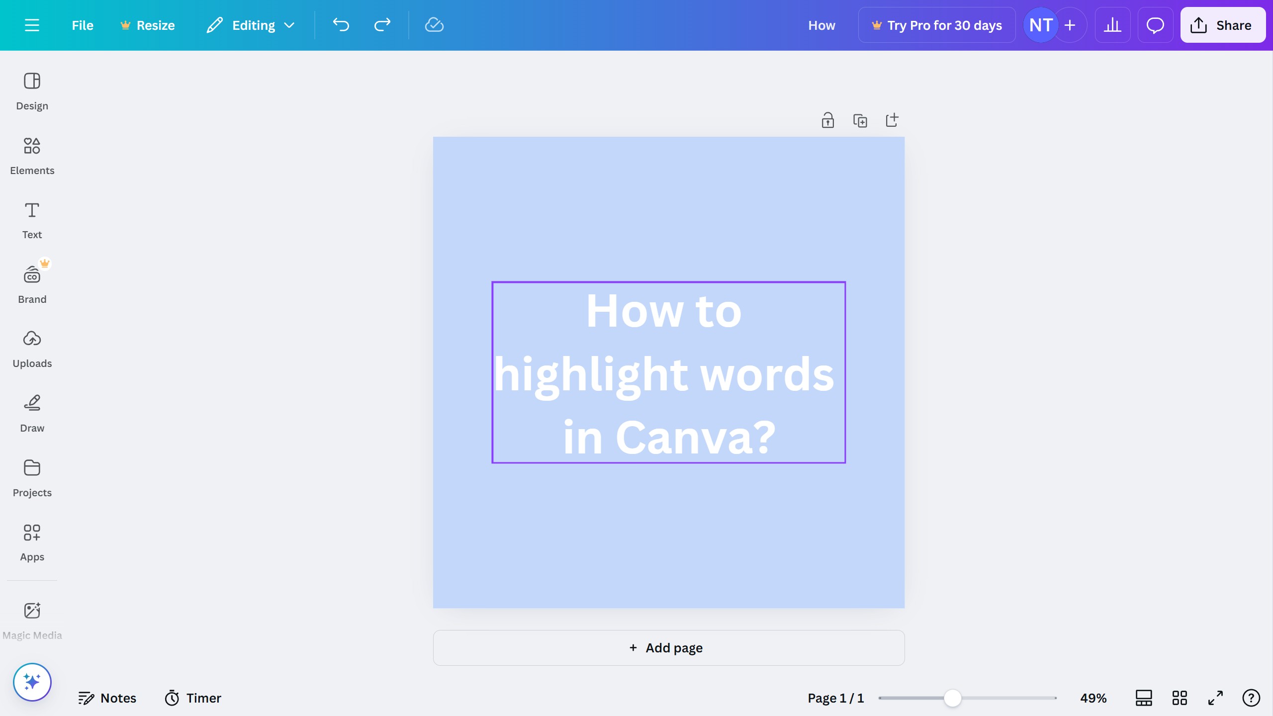 How to highlight words in Canva?