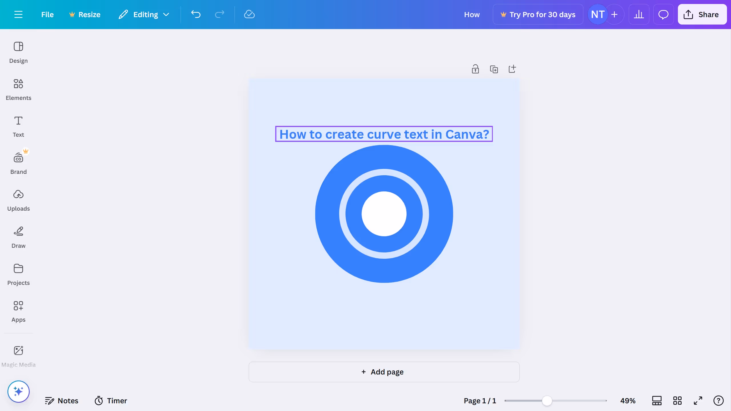How to create curve text in Canva?