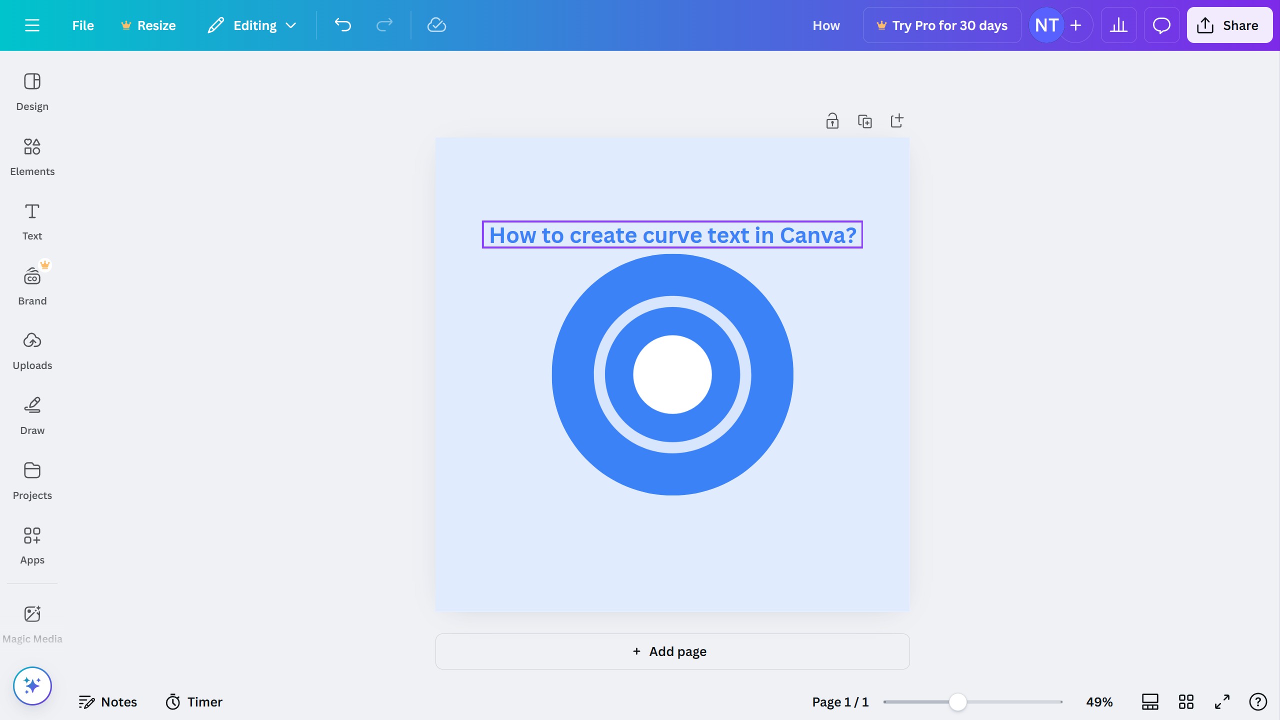 How to create curve text in Canva?