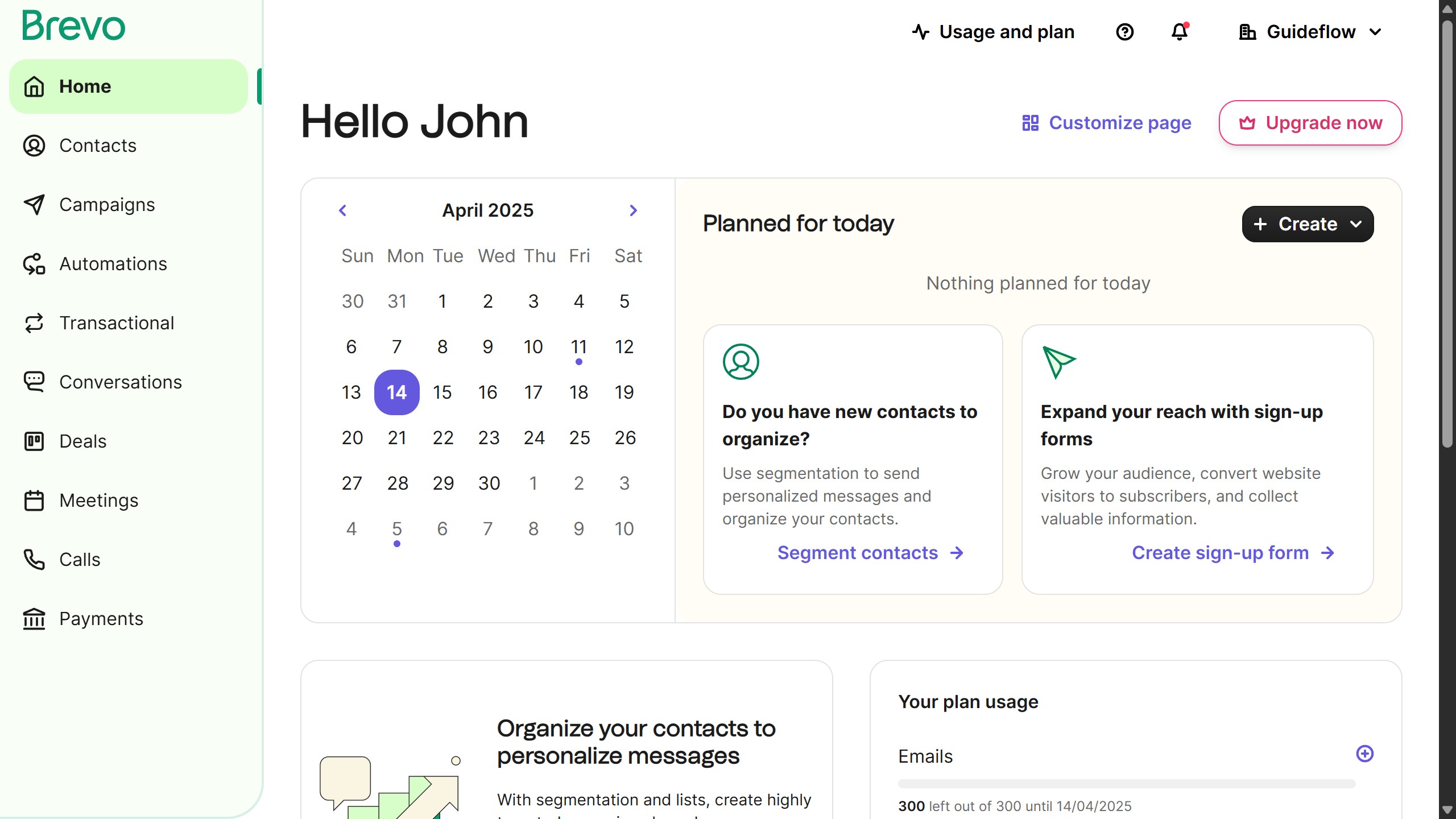 How to insert a section on a campaign in Brevo