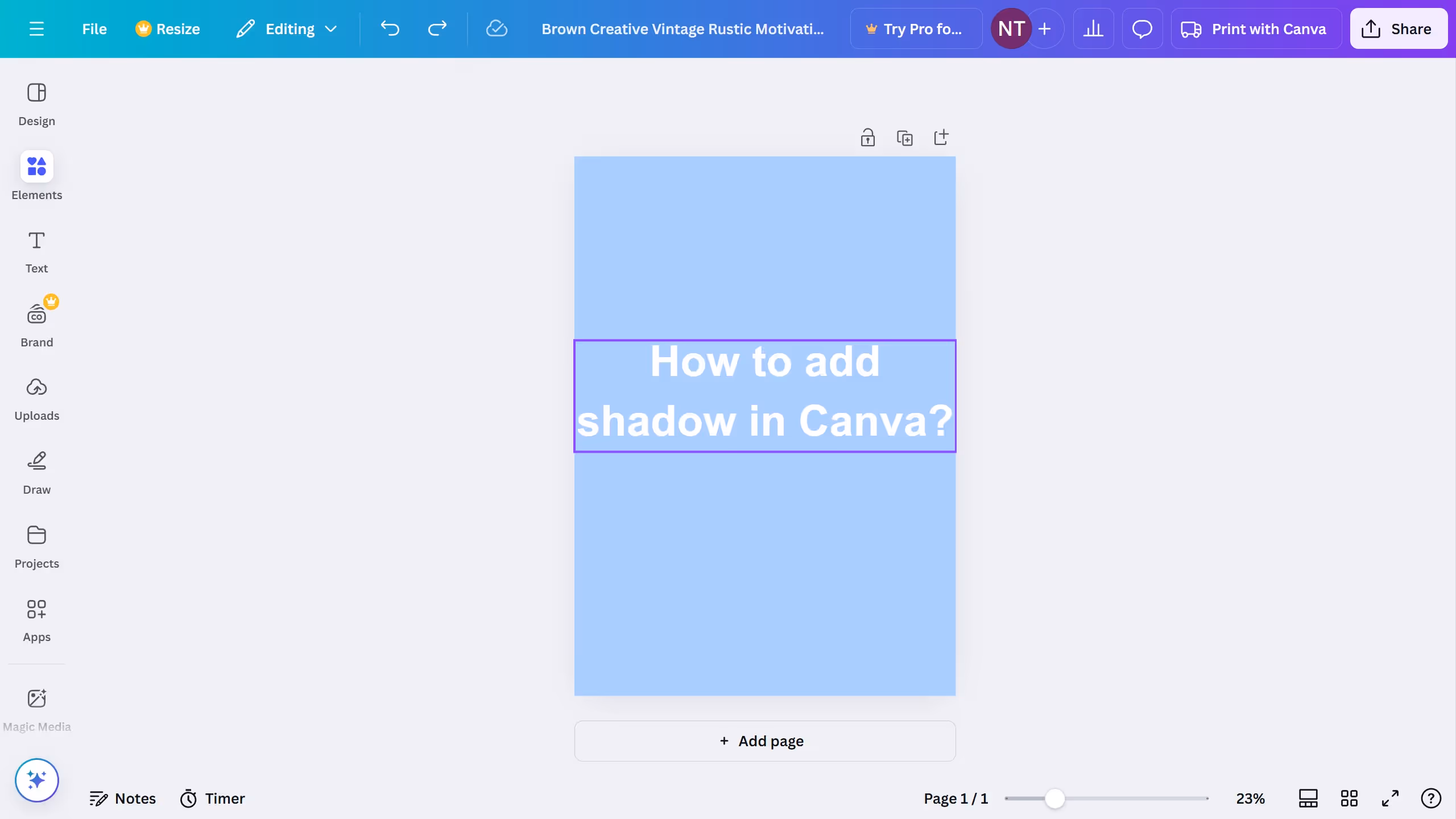 How to add shadow in Canva?
