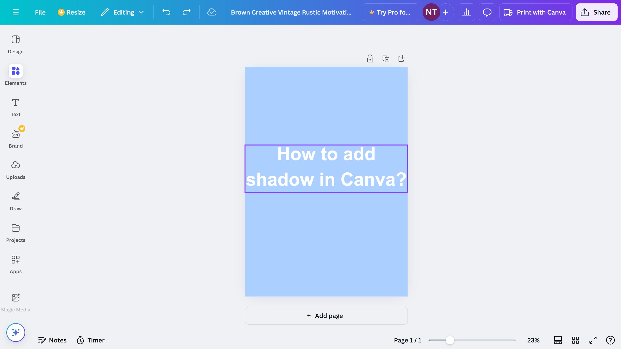 How to add shadow in Canva?