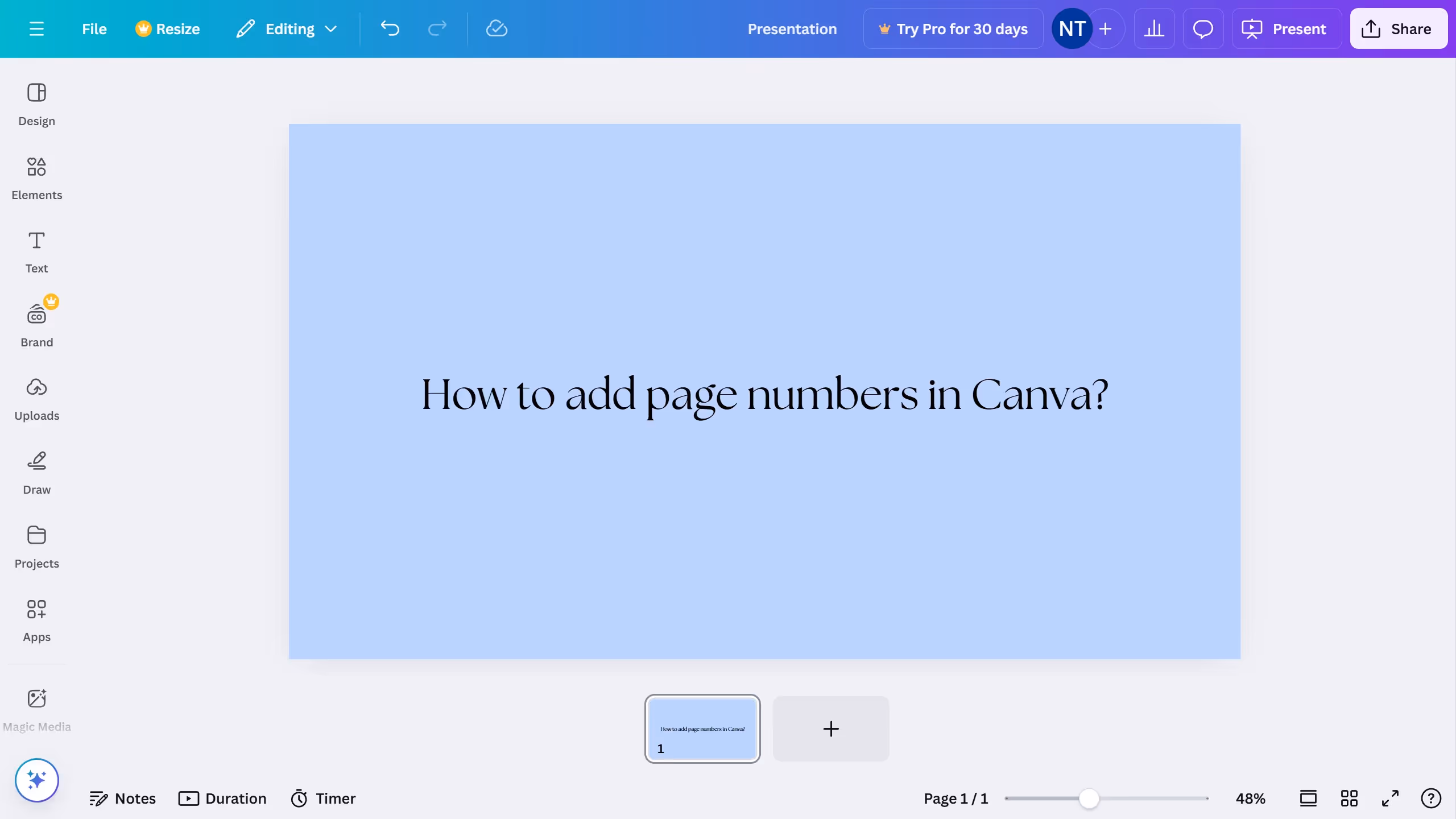 How to add page numbers in Canva?