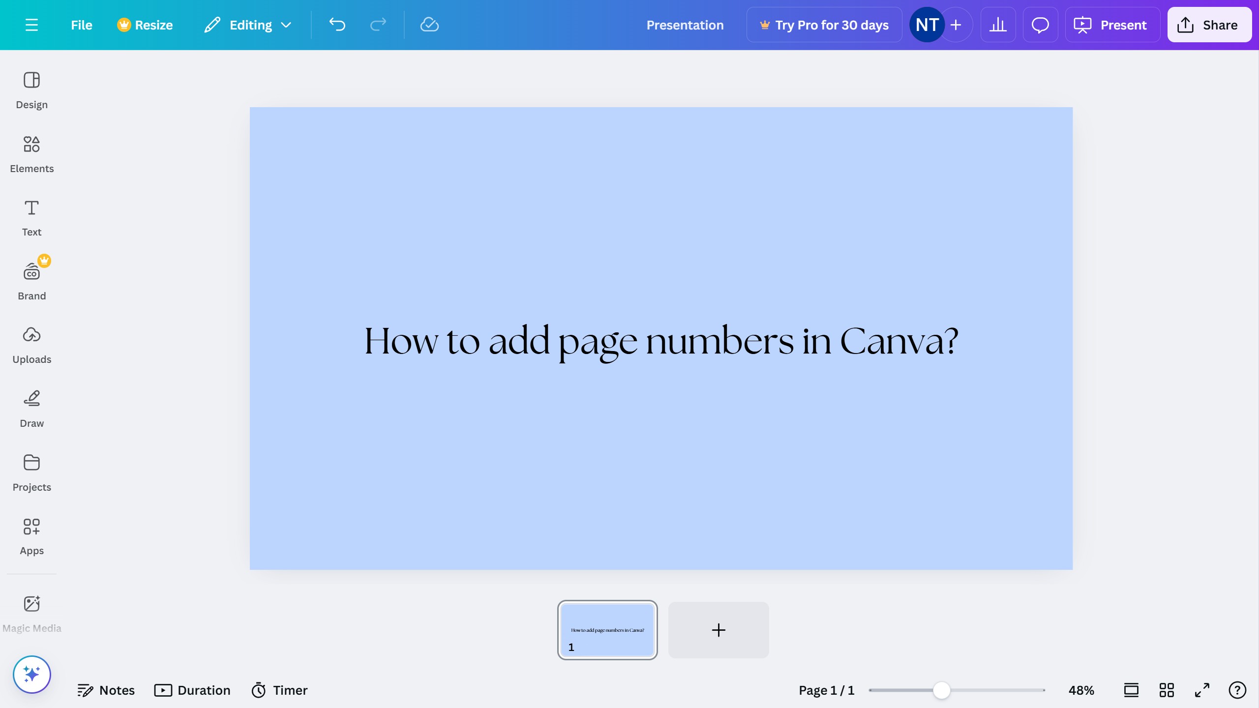 How to add page numbers in Canva?