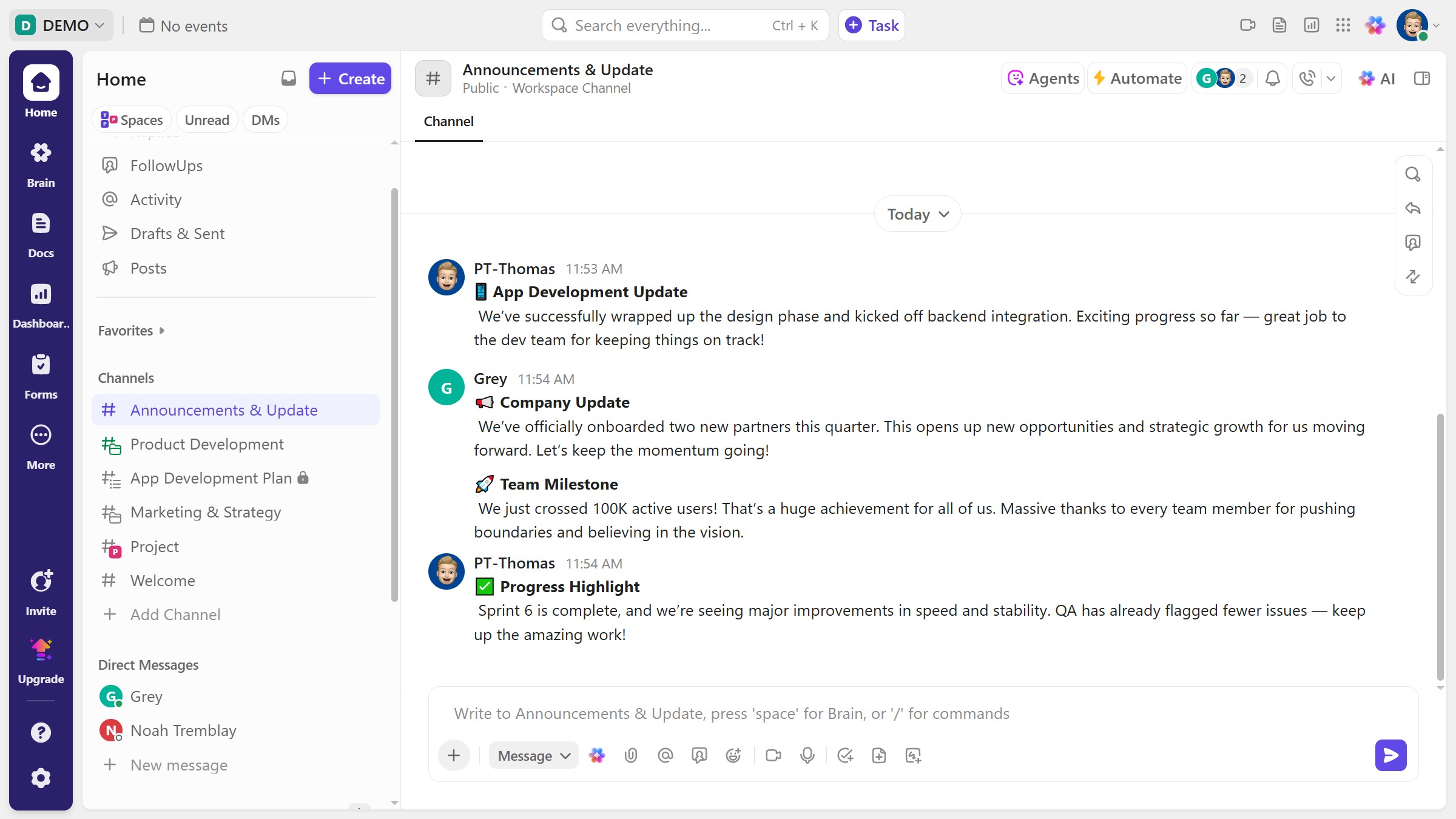 How to share a channel from its header in ClickUp