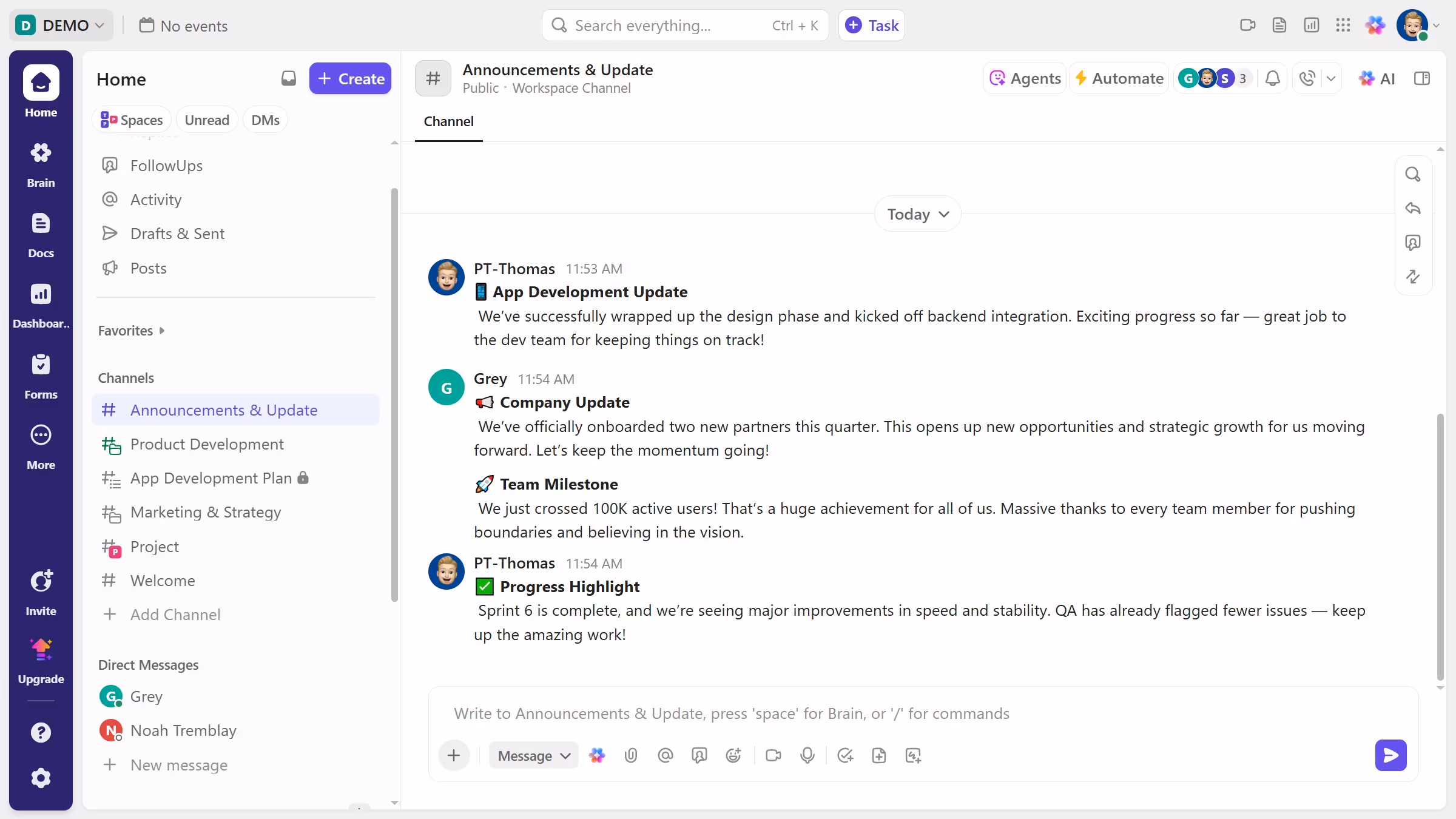 How to share a channel from the details sidebar in ClickUp