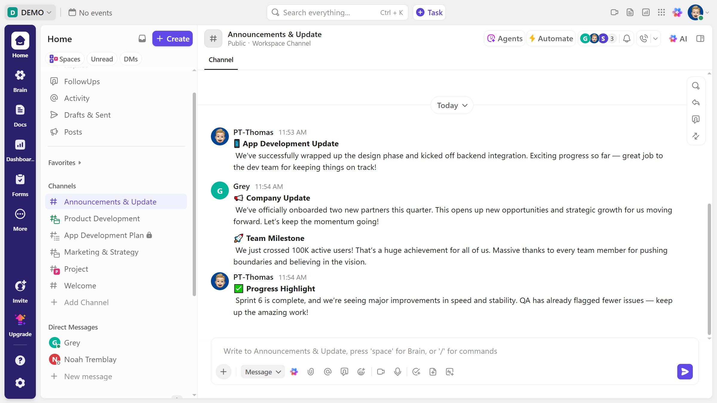 How to share a channel from the details sidebar in ClickUp