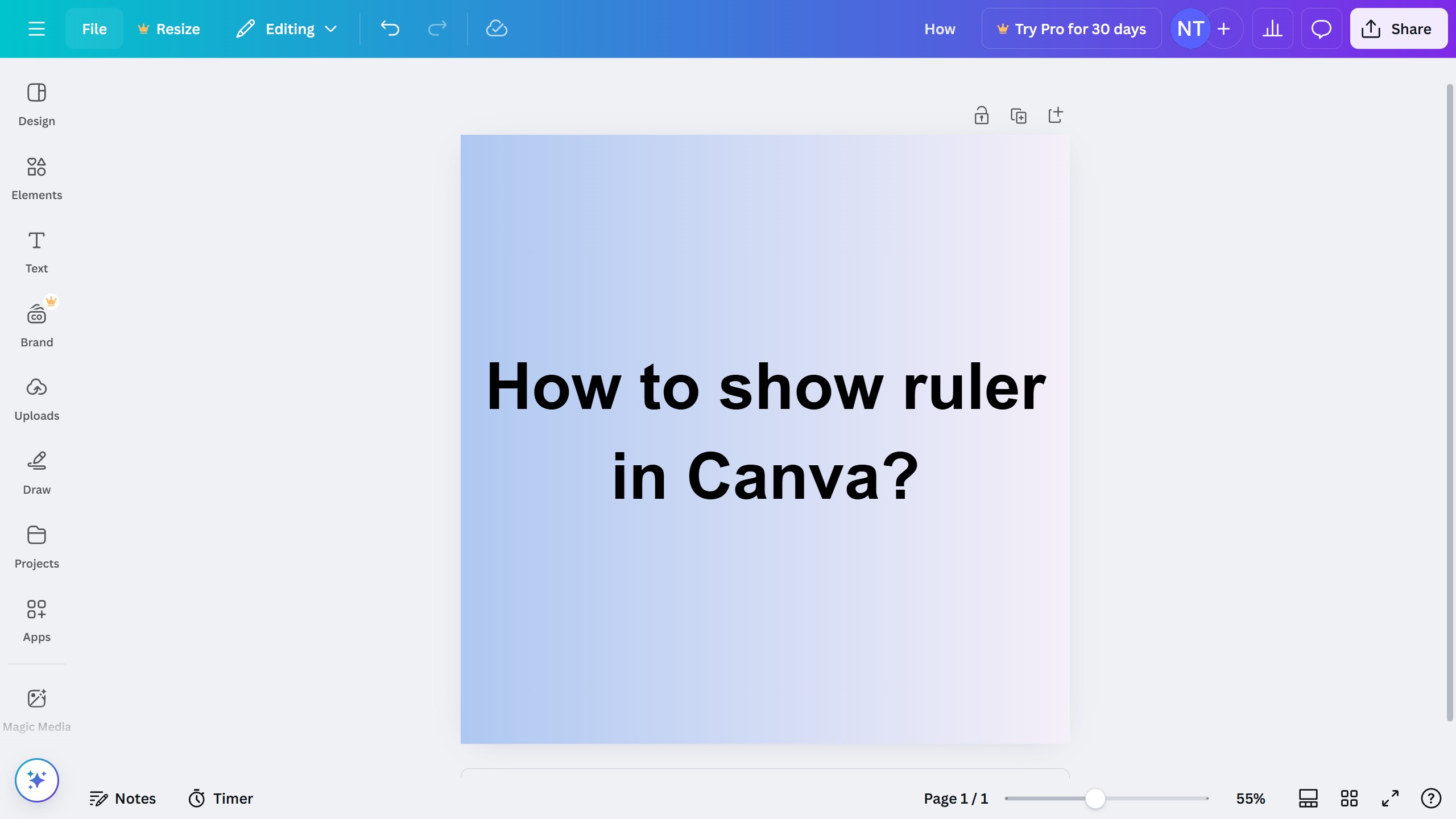 How to show ruler in Canva?
