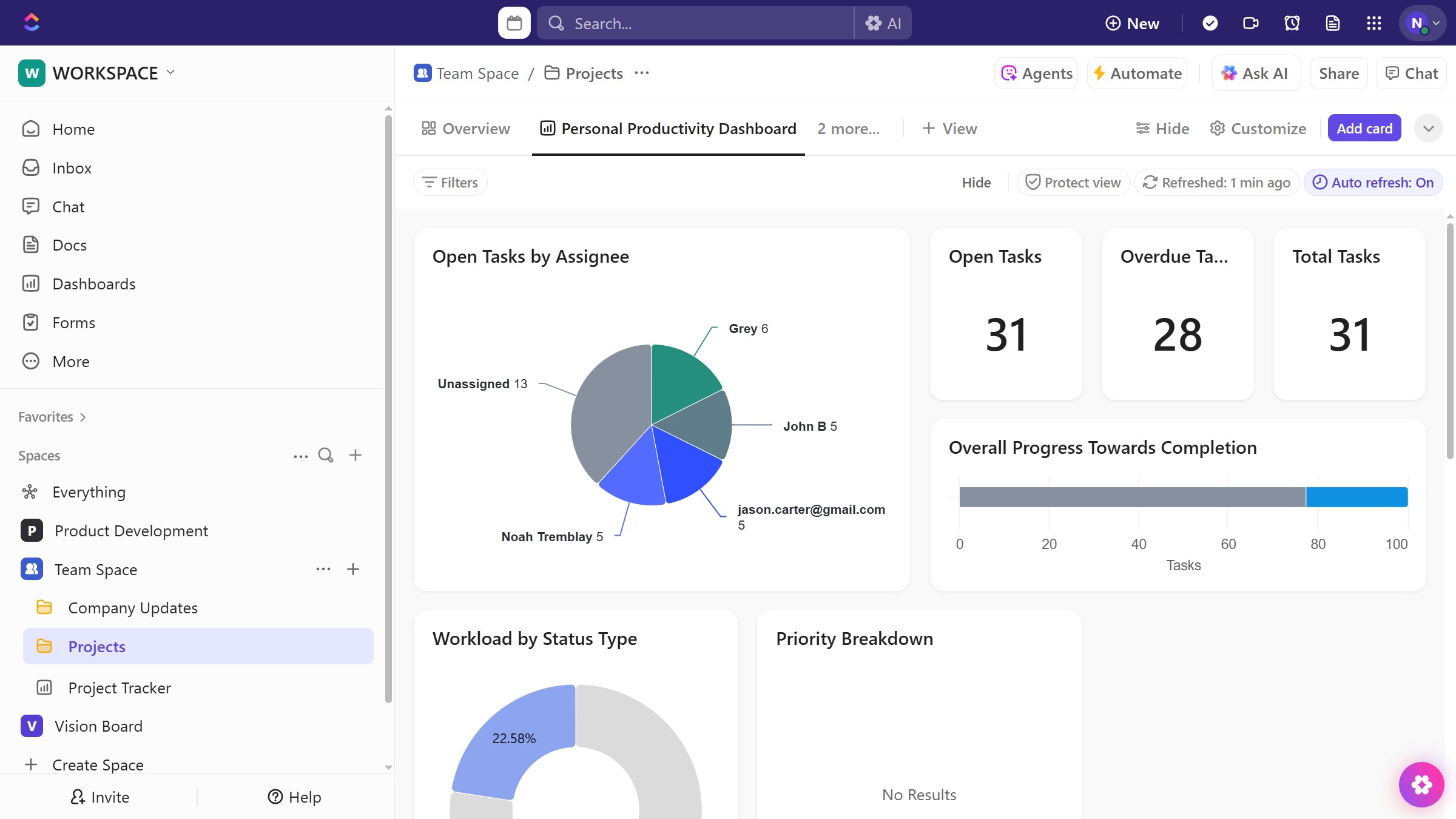 How to move a dashboard from the the Views Bar in ClickUp