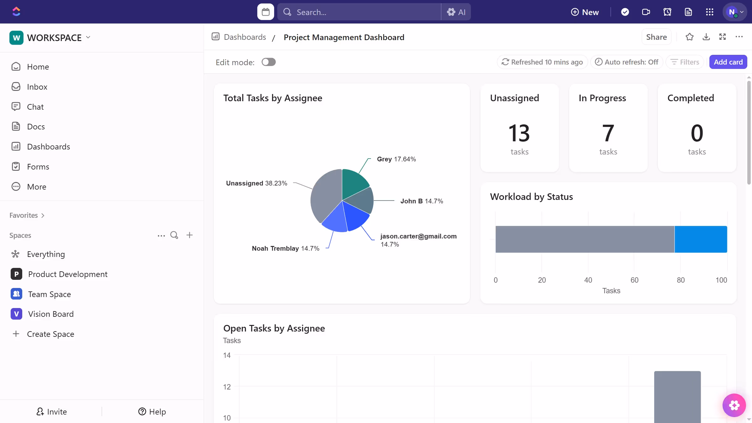 How to enable or disable Auto refresh in a dashboard in ClickUp