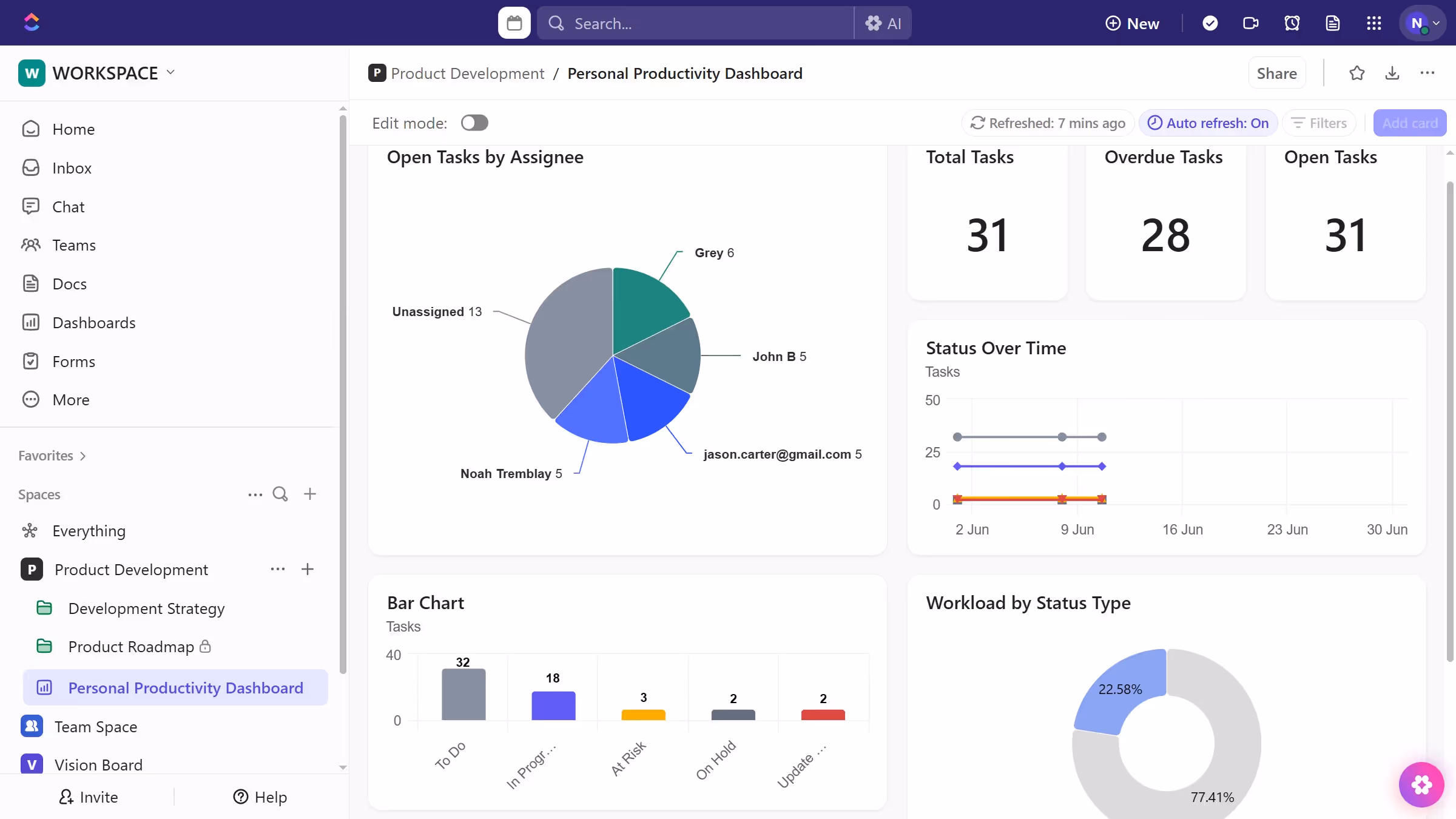 How to move a card in a dashboard in ClickUp