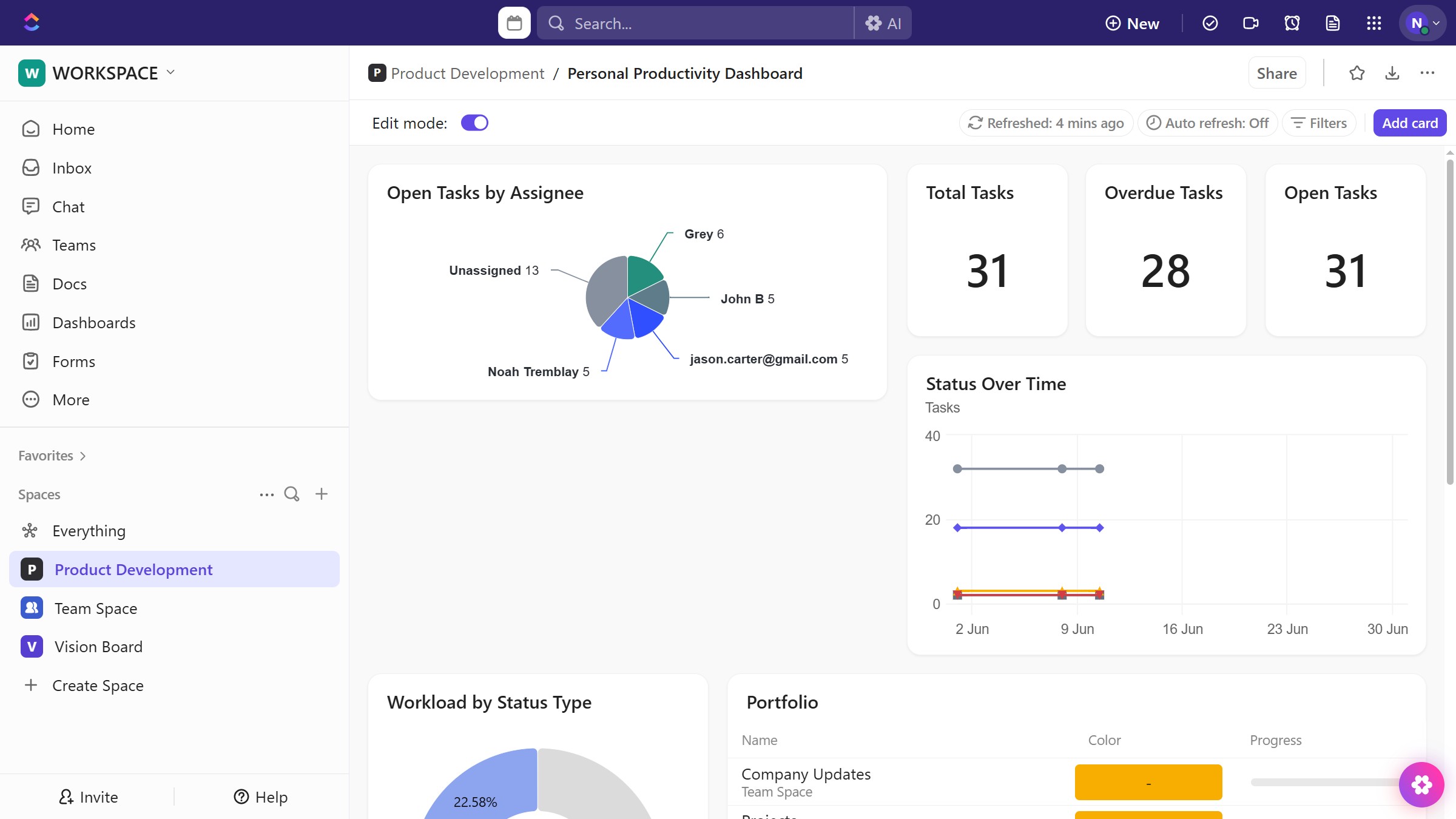 How to undo layout changes in a dashboard in ClickUp