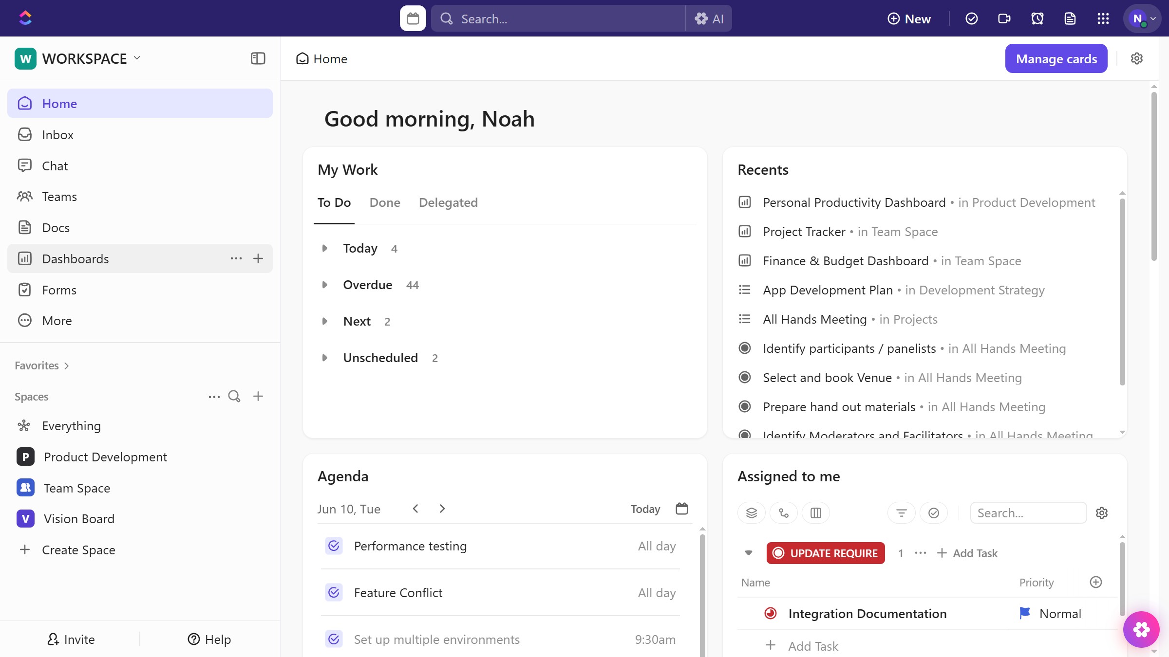 How to open the Dashboards Hub in ClickUp
