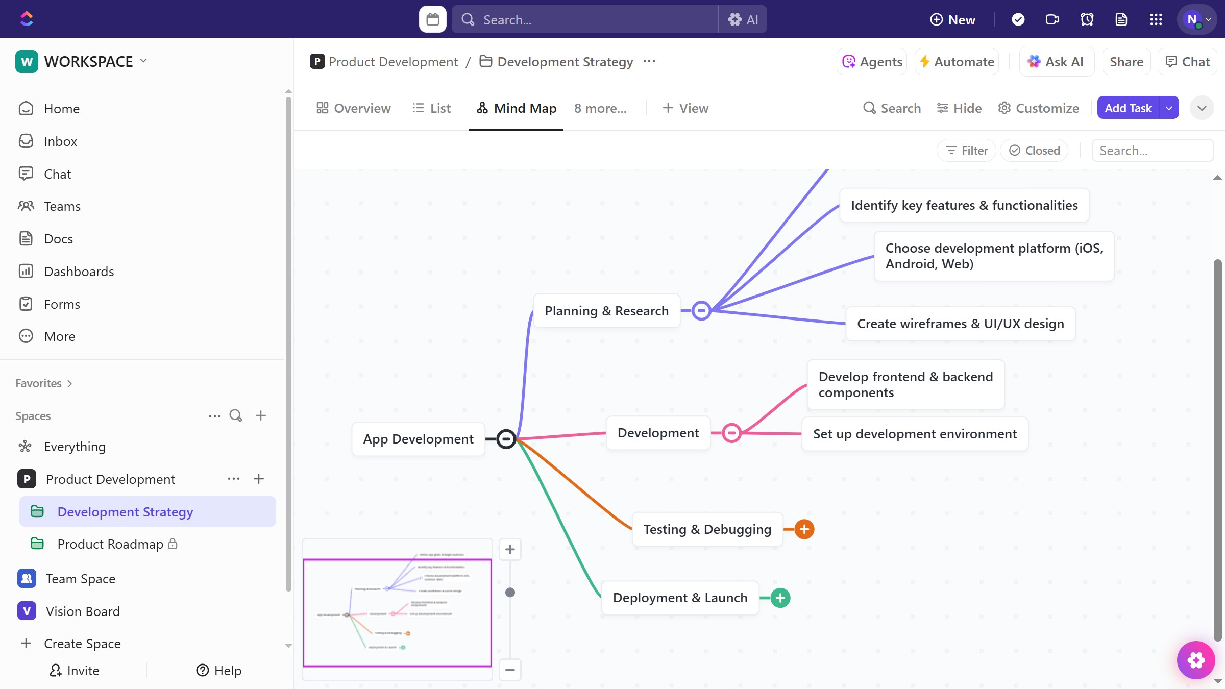 How to add a new node in a Mind Map in ClickUp