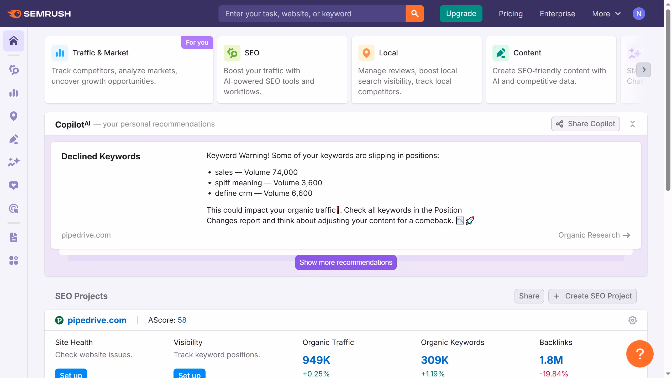 How to compare page-level organic data in Semrush
