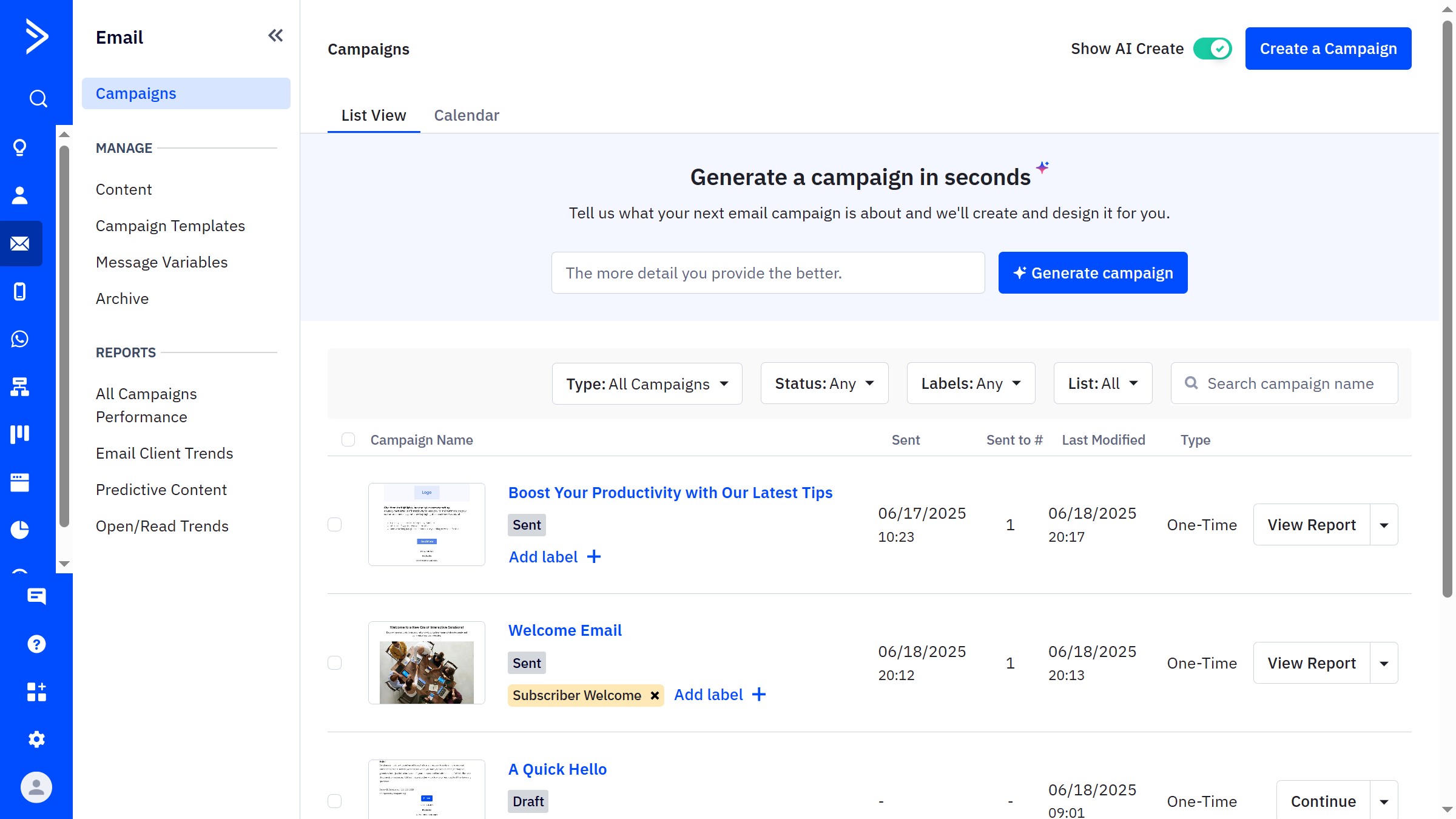 How to create a new label for multiple campaigns in ActiveCampaign