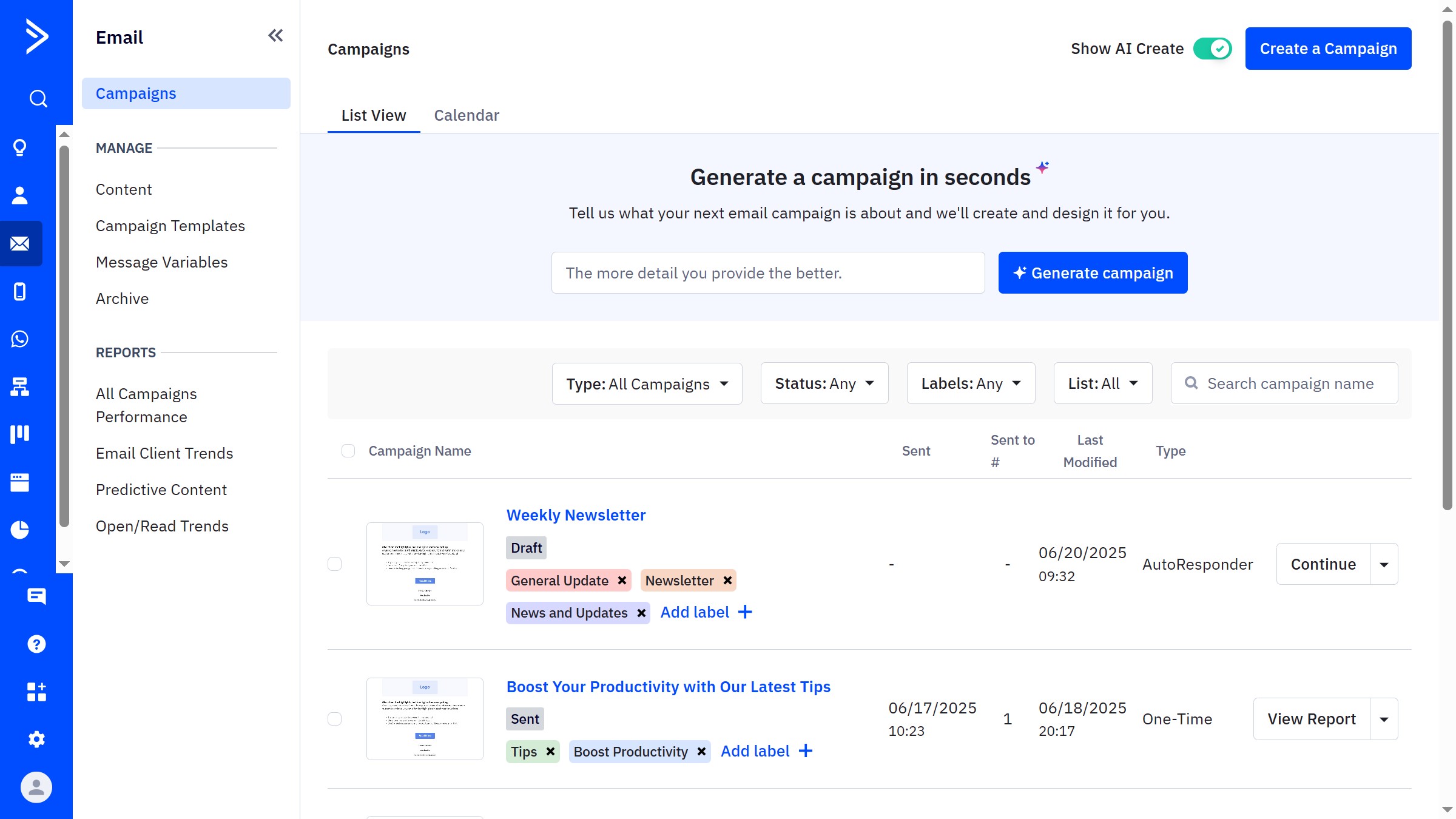 How to filter campaigns by label in ActiveCampaign