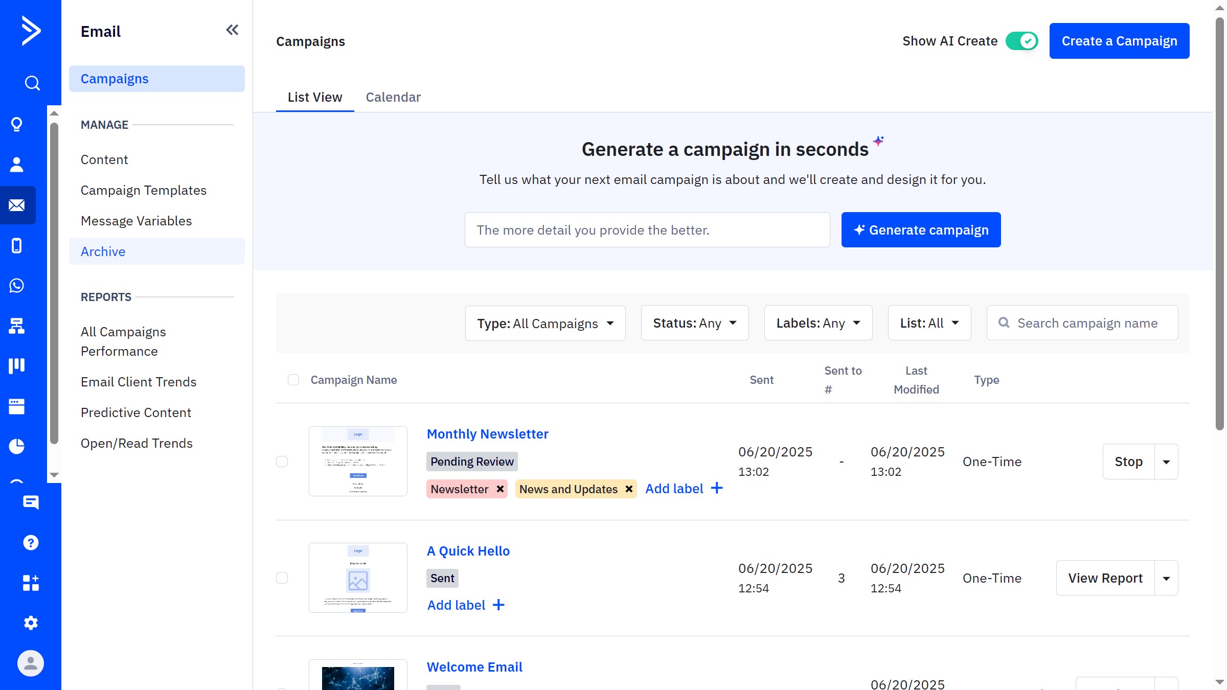 How to access your campaign archive in ActiveCampaign