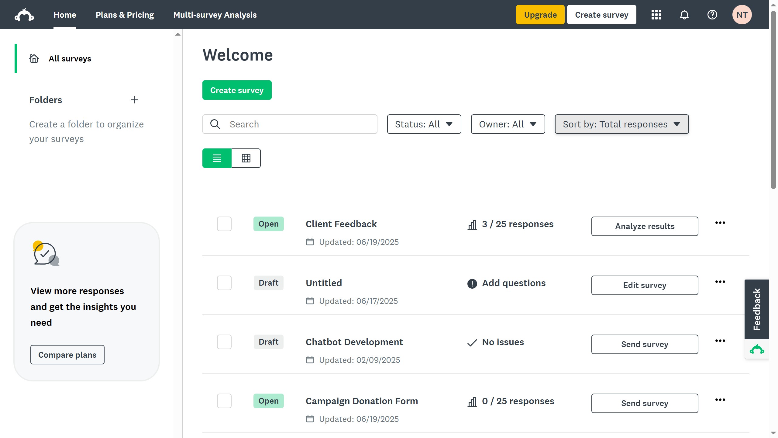 How to sort surveys by last updated in SurveyMonkey