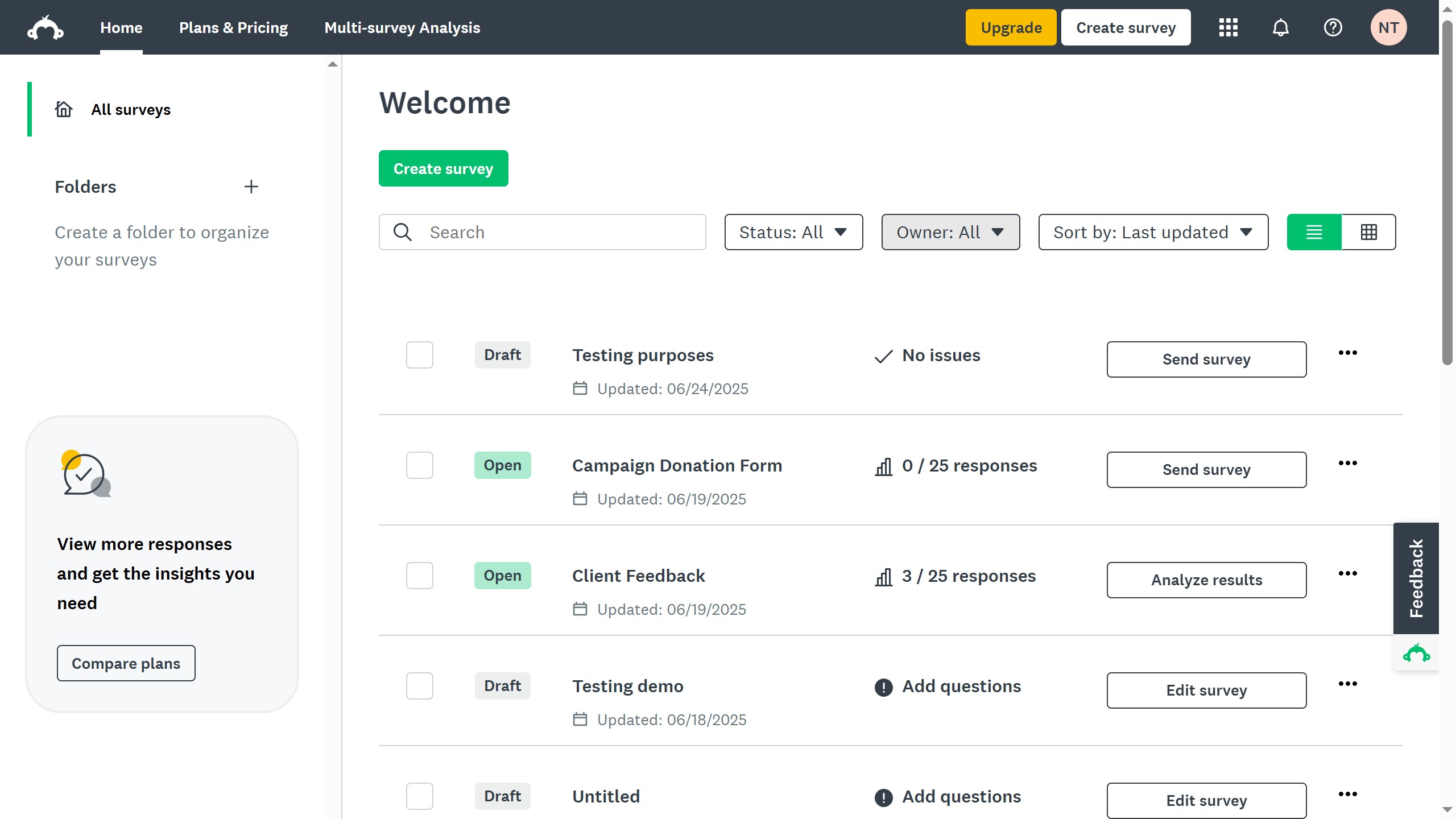 How to search for surveys in SurveyMonkey